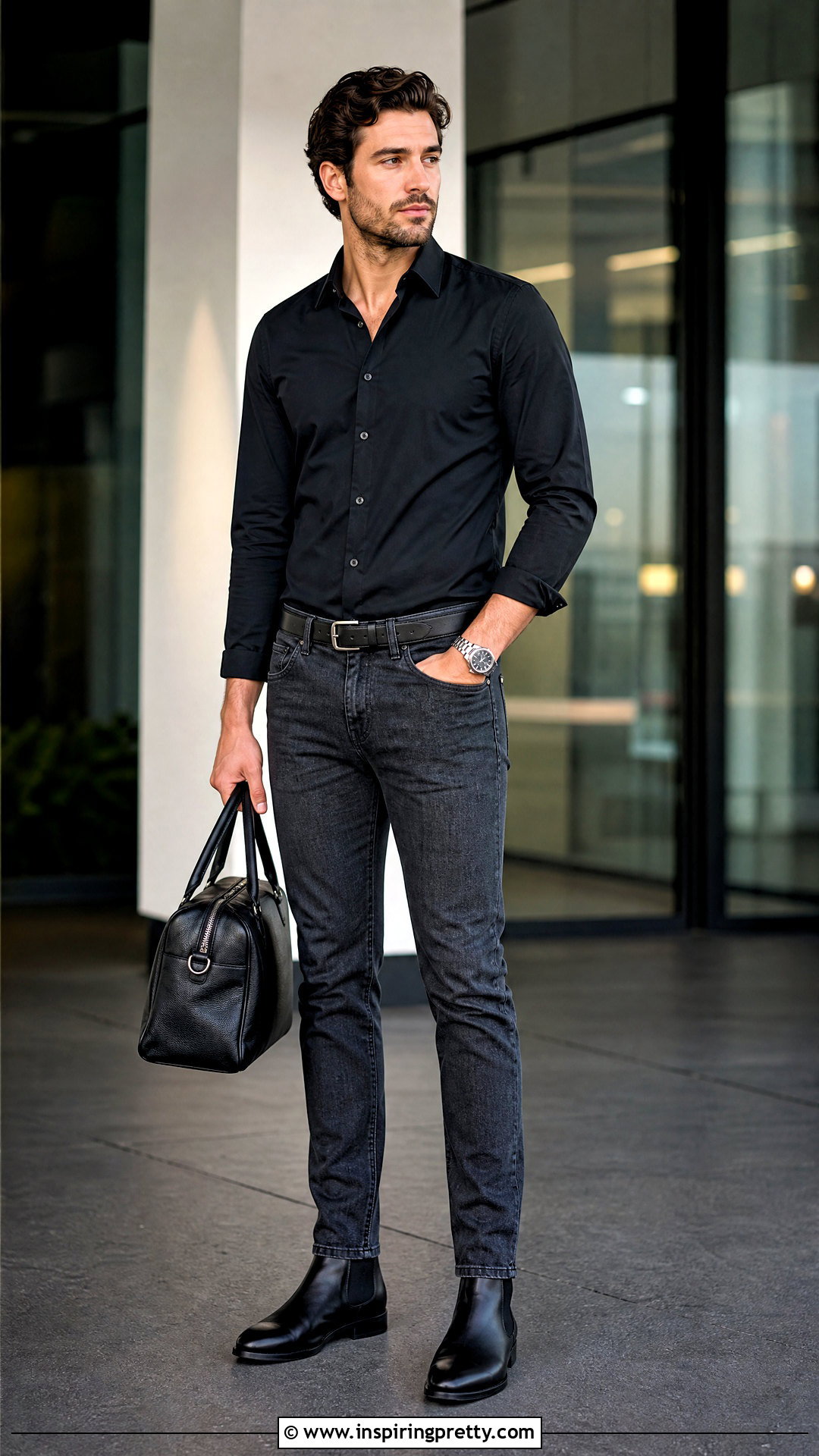 Grey Jeans Black Shirt Chelsea Boots Outfit - 25 grey jeans black top men