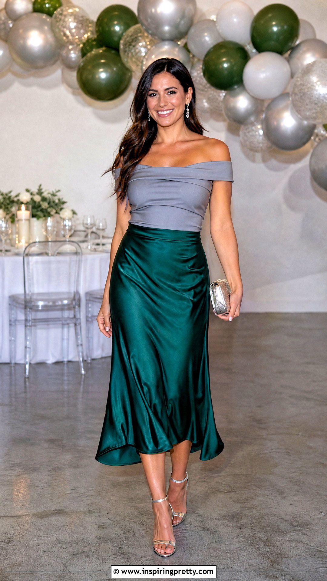 Grey Off Shoulder Top With Birthday Midi Skirt - 50 grey off shoulder top outfit ideas