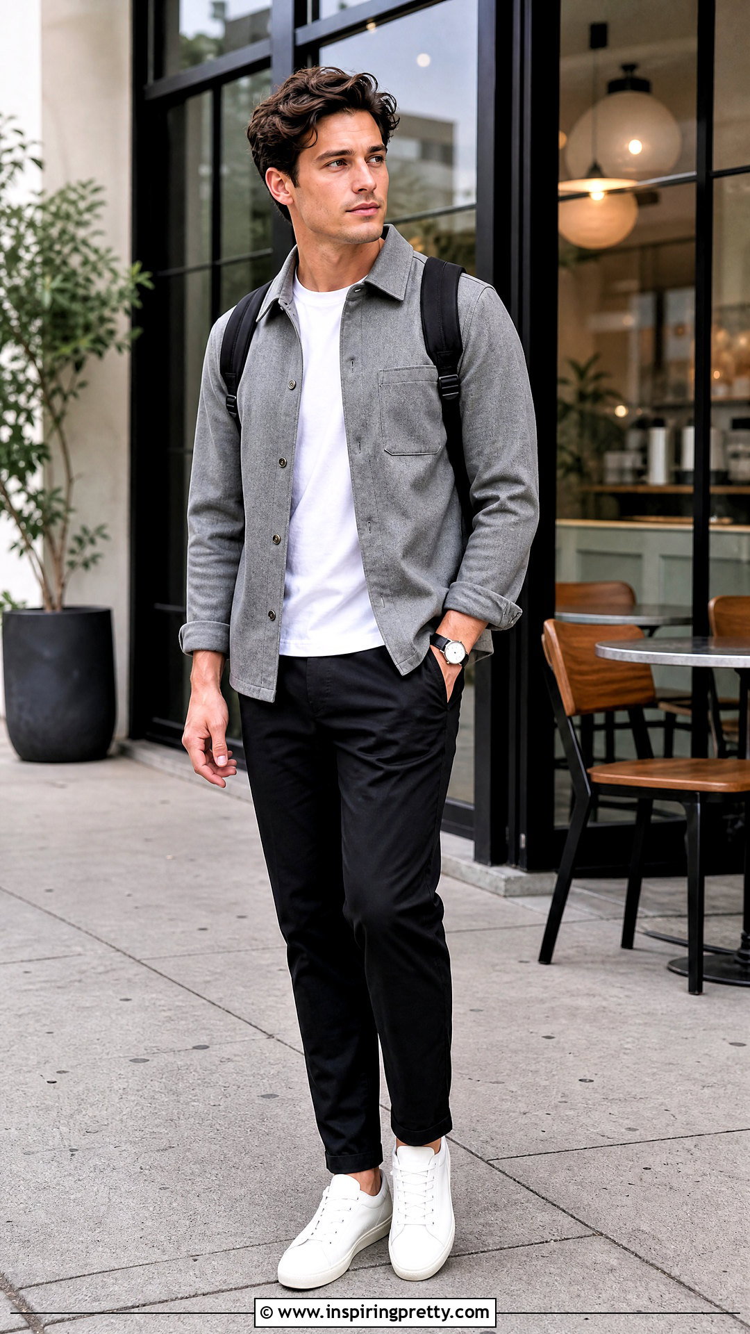Grey Overshirt With Black Chinos - 20 Grey Top Black Pants Men