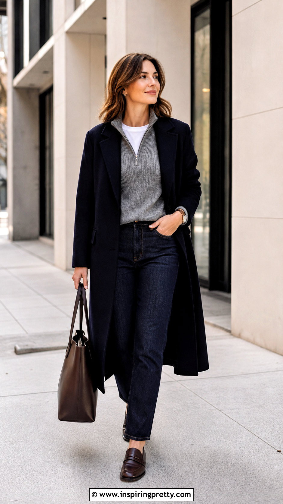 Grey Quarter Zip Top And Dark Jeans - 50 grey top and jeans outfit ideas