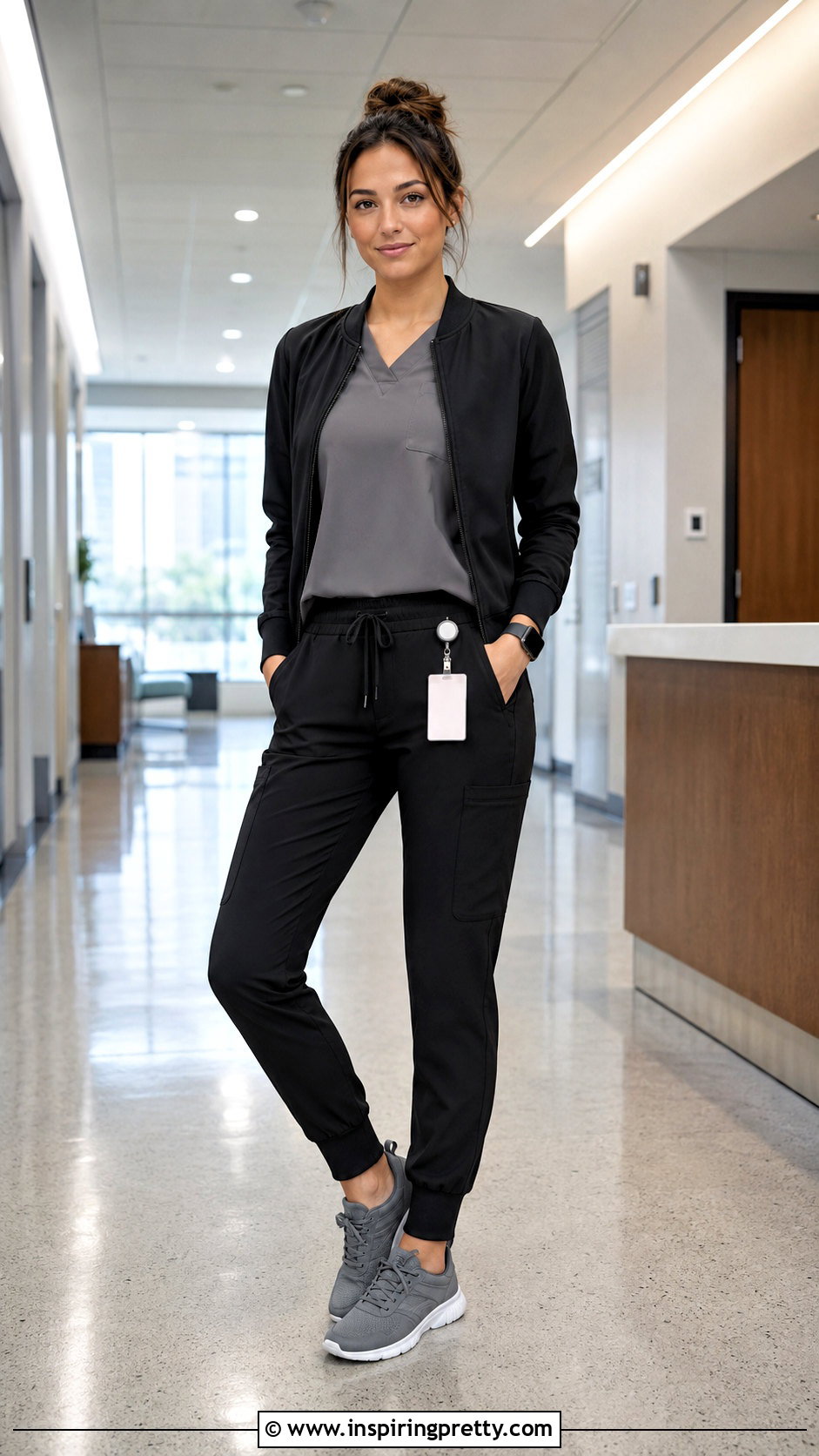 Grey Scrub Top With A Black Scrub Jacket - 20 Grey Scrub Top outfit ideas