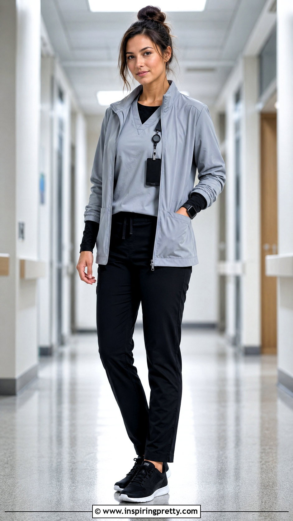 Grey Scrub Top With A Black Underscrub - 20 Grey Scrub Top outfit ideas