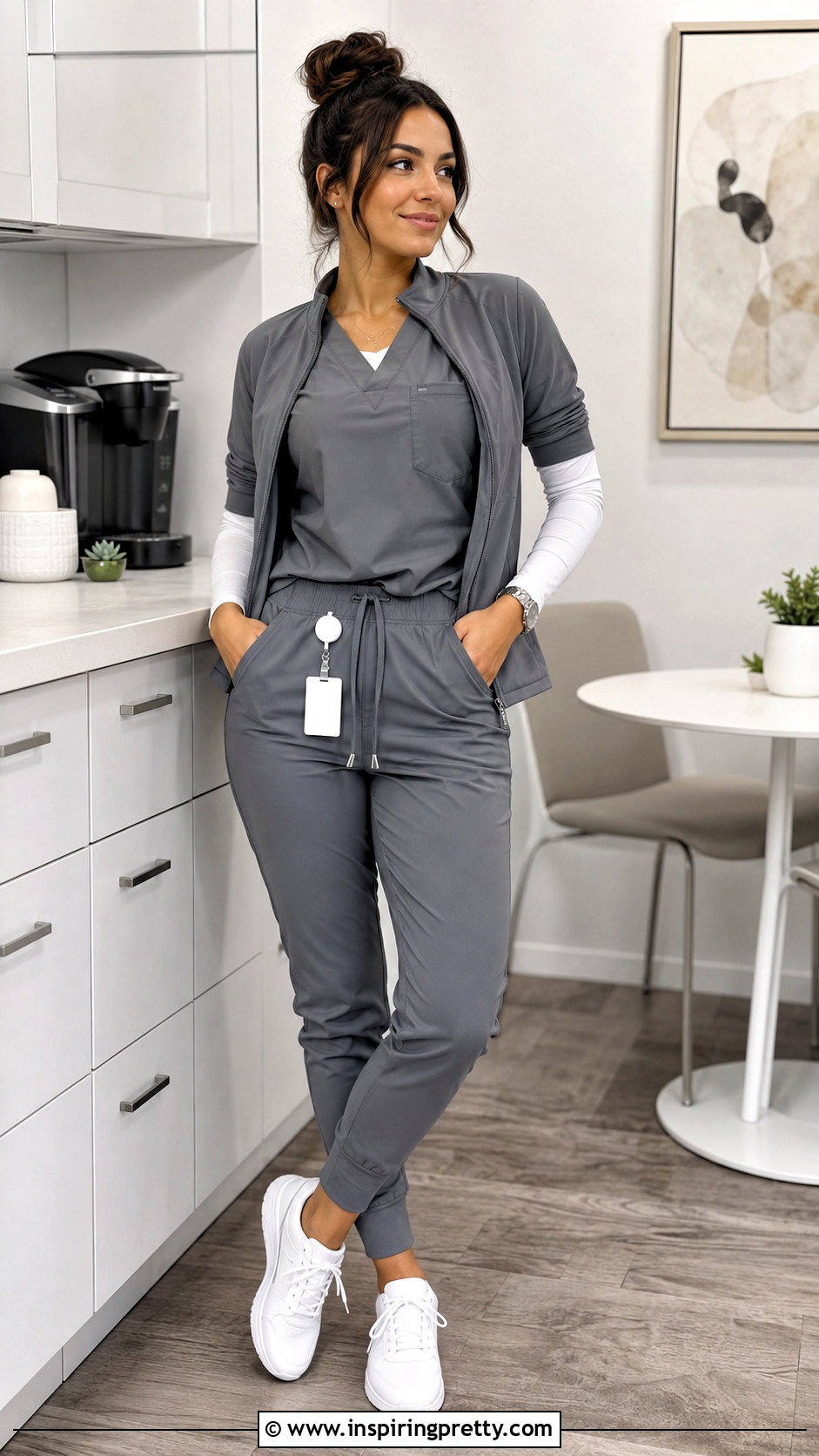 Grey Scrub Top With A White Underscrub - 20 Grey Scrub Top outfit ideas