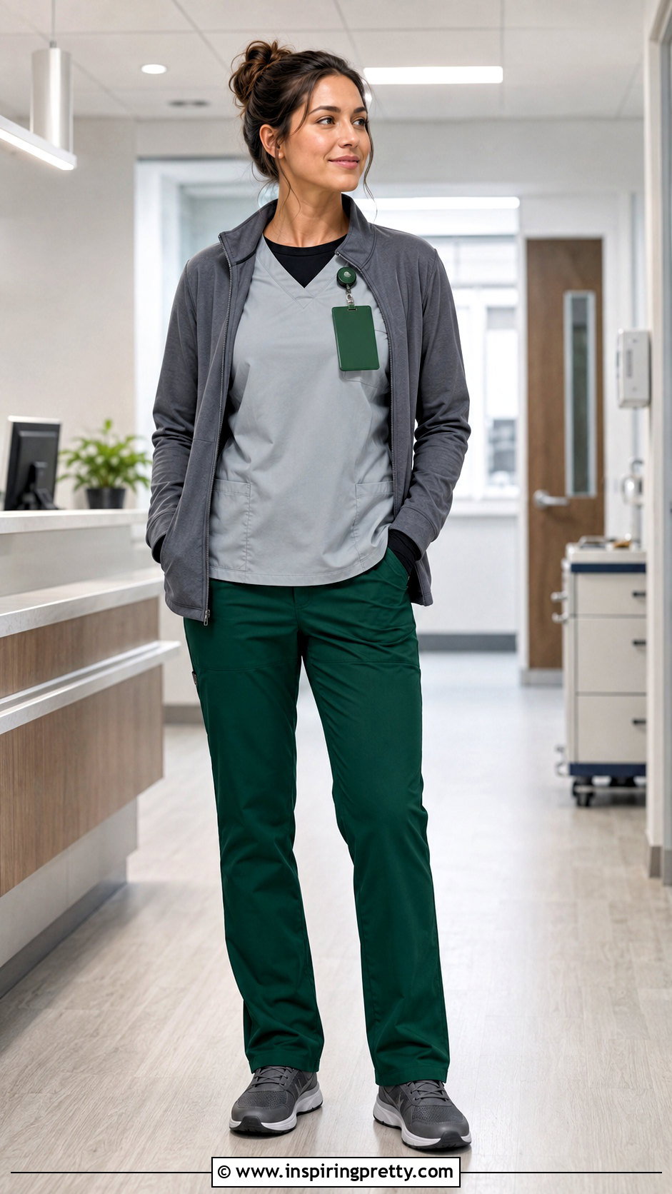 Grey Scrub Top With Hunter Green Pants - 20 Grey Scrub Top outfit ideas