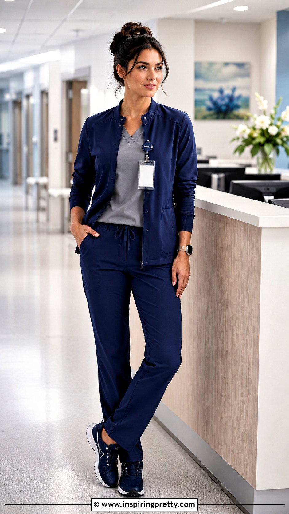 Grey Scrub Top With Navy Scrub Pants - 20 Grey Scrub Top outfit ideas