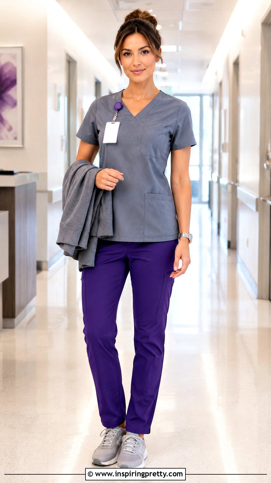 Grey Scrub Top With Purple Scrub Pants - 20 Grey Scrub Top outfit ideas