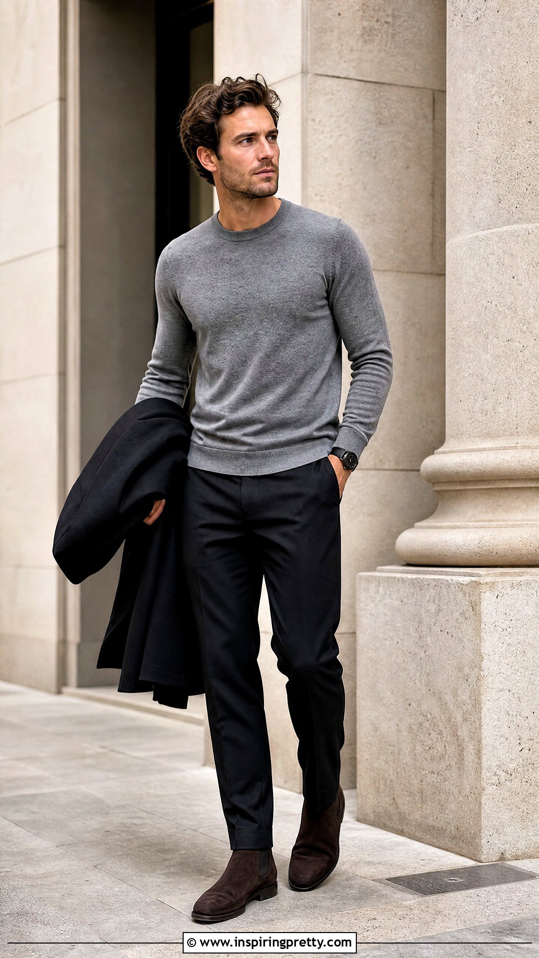 Grey Sweater With Black Trousers - 20 Grey Top Black Pants Men
