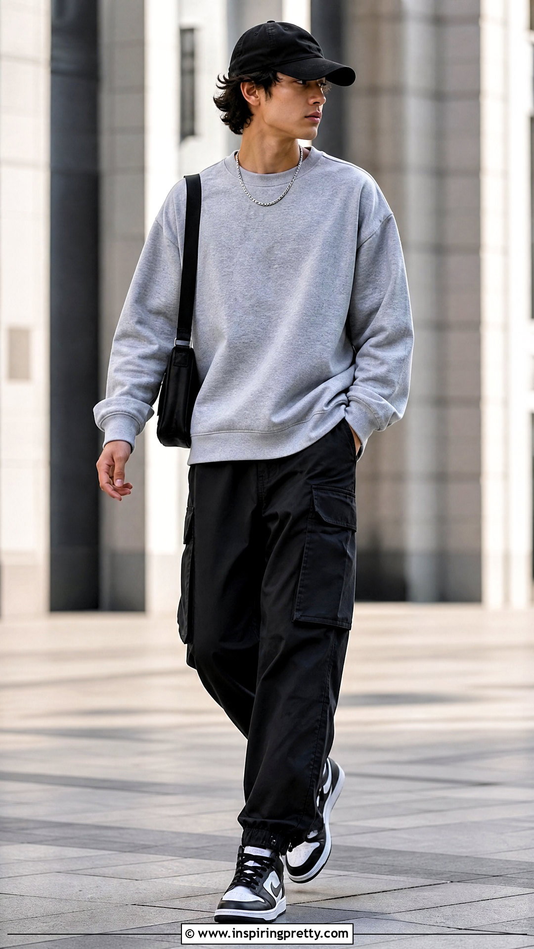 Grey Sweatshirt With Black Cargo Pants - 20 Grey Top Black Pants Men