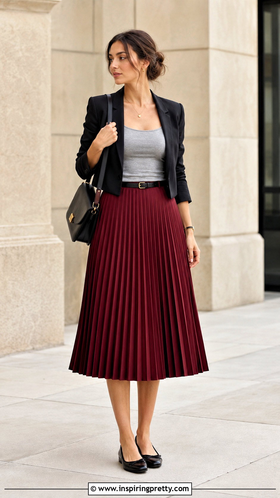 Grey Tank Top With Pleated Midi Skirt - 50 grey tank top outfit ideas