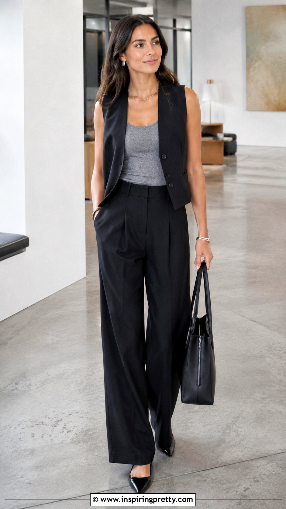 Grey Tank Top With Tailored Vest And Trousers - 50 grey tank top outfit ideas