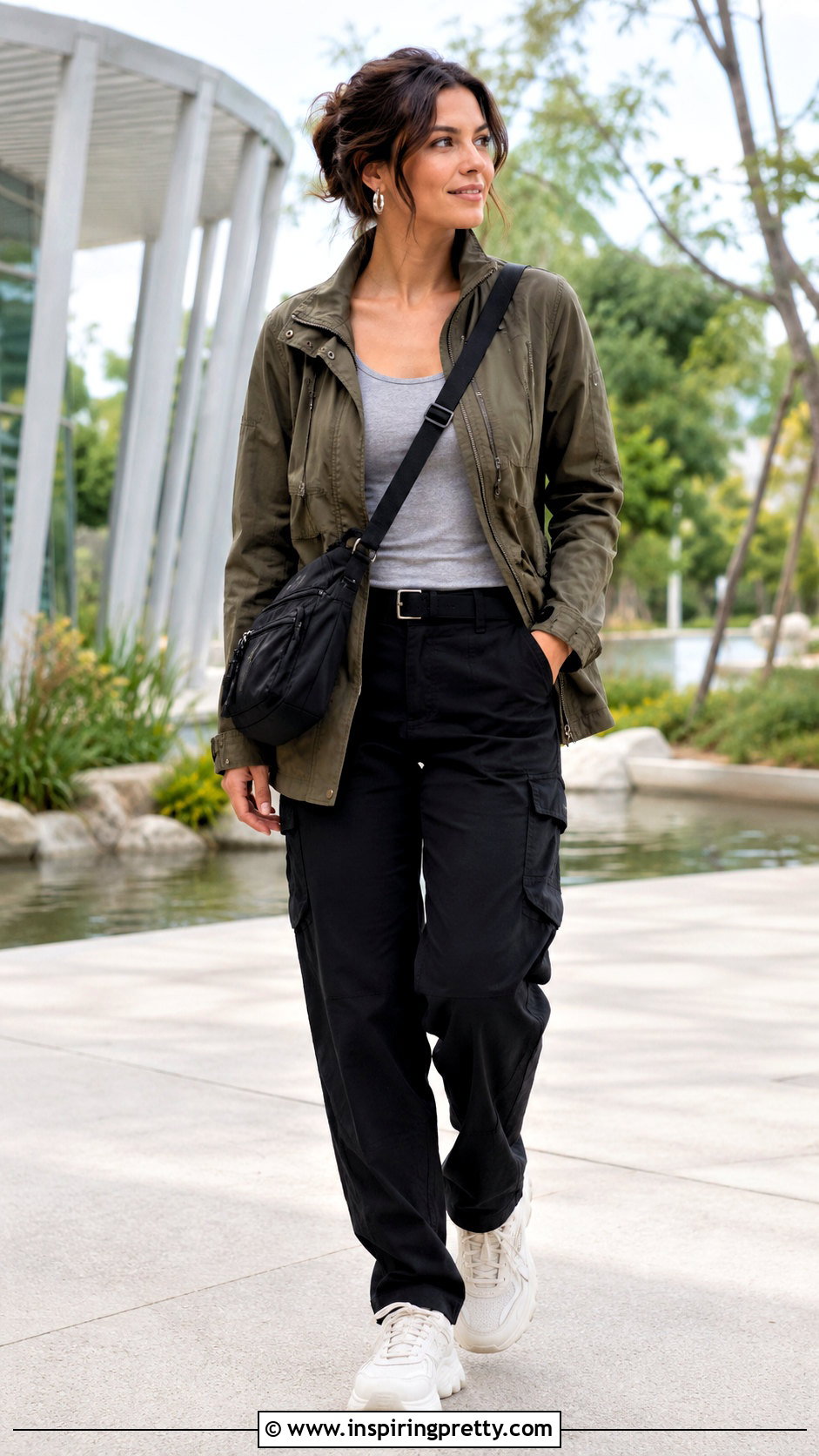 Grey Tank Top With Utility Jacket And Cargo Pants - 50 grey tank top outfit ideas