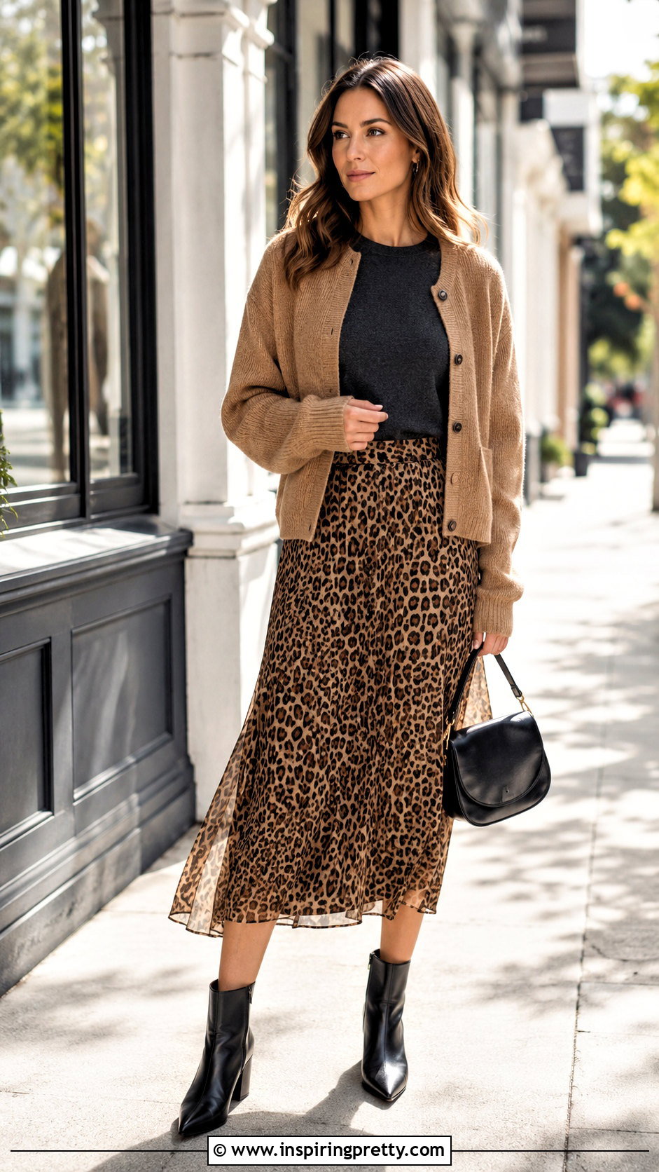 Grey Top With Leopard Midi Skirt - 50 grey top outfit ideas