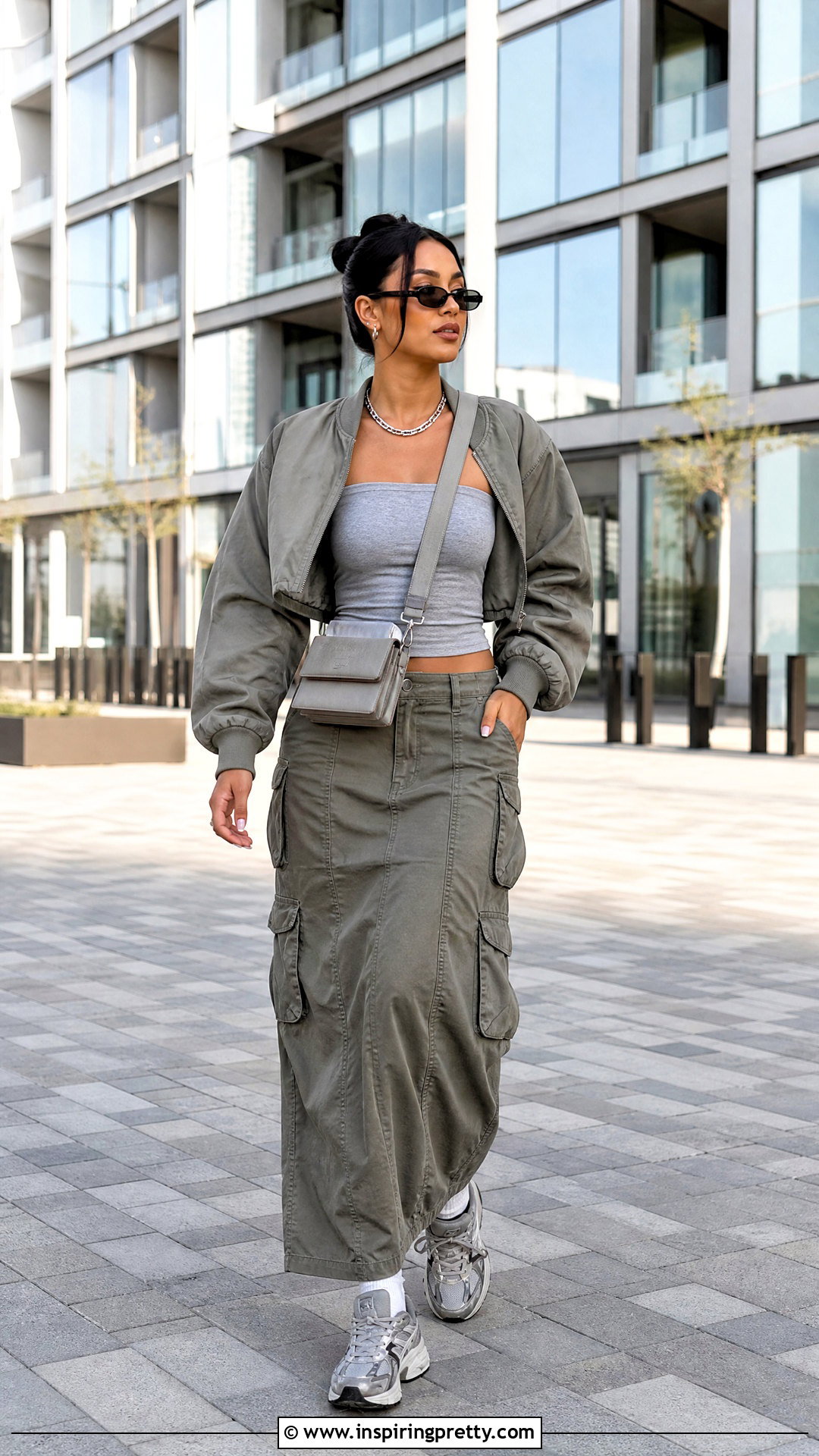 Grey Tube Top With Cargo Maxi Skirt - 50 grey tube top outfit ideas