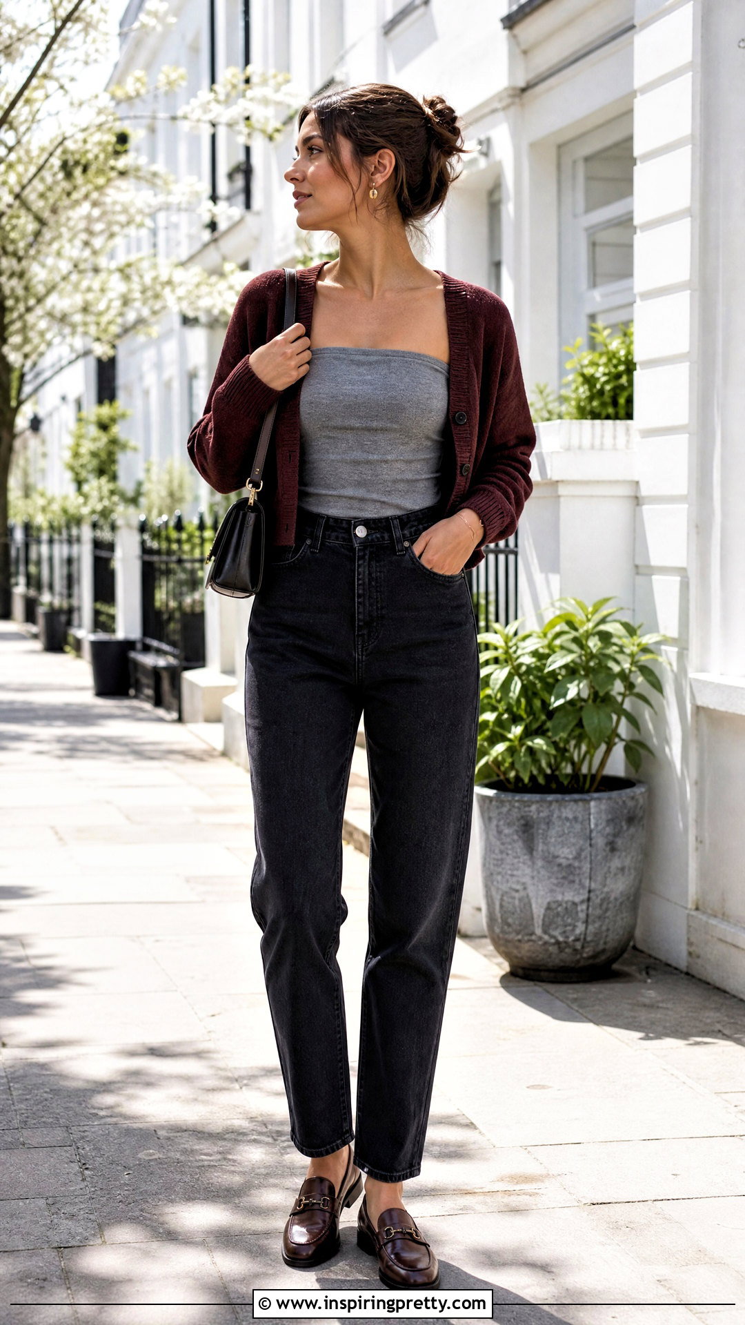 Grey Tube Top With Cropped Cardigan - 50 grey tube top outfit ideas