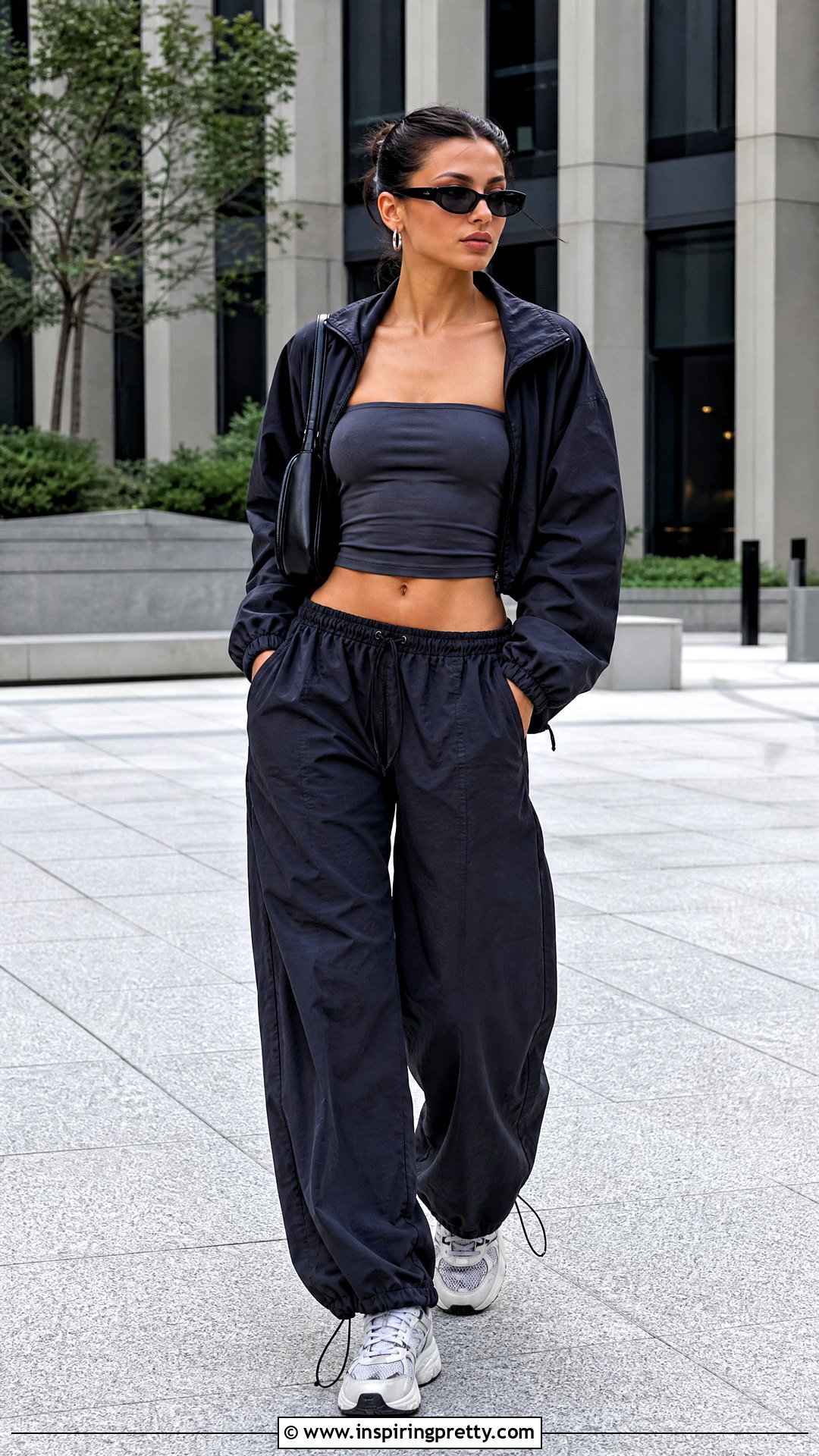 Grey Tube Top With Parachute Pants - 50 grey tube top outfit ideas