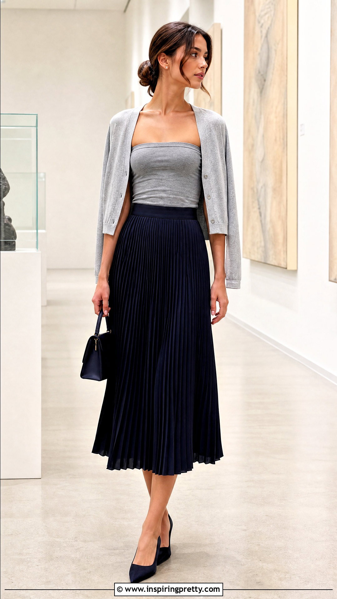 Grey Tube Top With Pleated Midi Skirt - 50 grey tube top outfit ideas