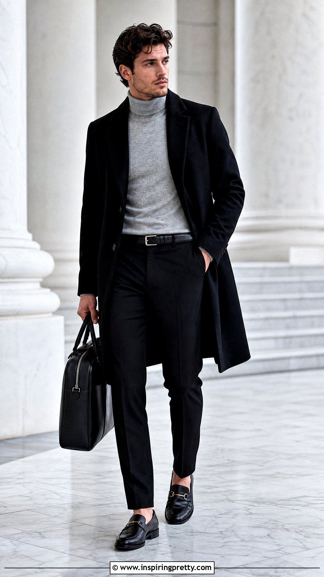 Grey Turtleneck With Black Tailored Pants - 20 Grey Top Black Pants Men