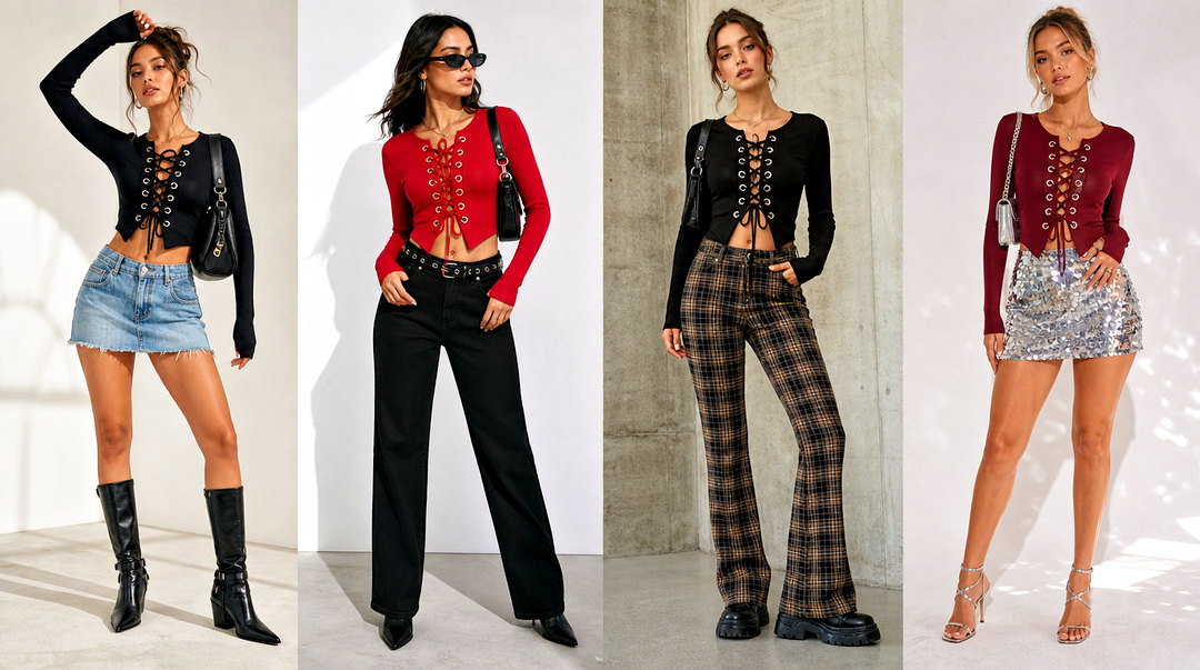 25 Grommet Lace Up Top Outfit Ideas for Edgy Night-Out Style