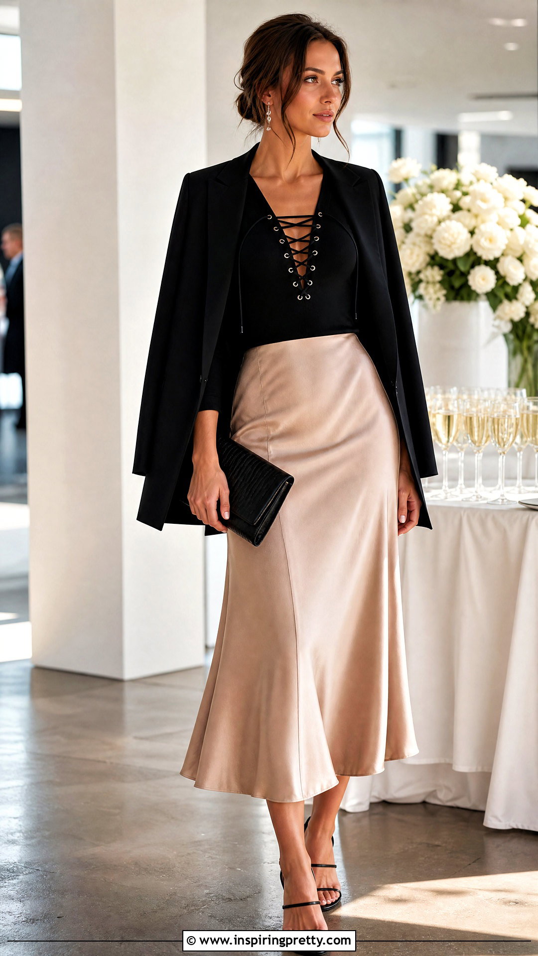 Grommet Lace Up Top With Satin Midi Skirt - 25 grommet lace up top outfit ideas