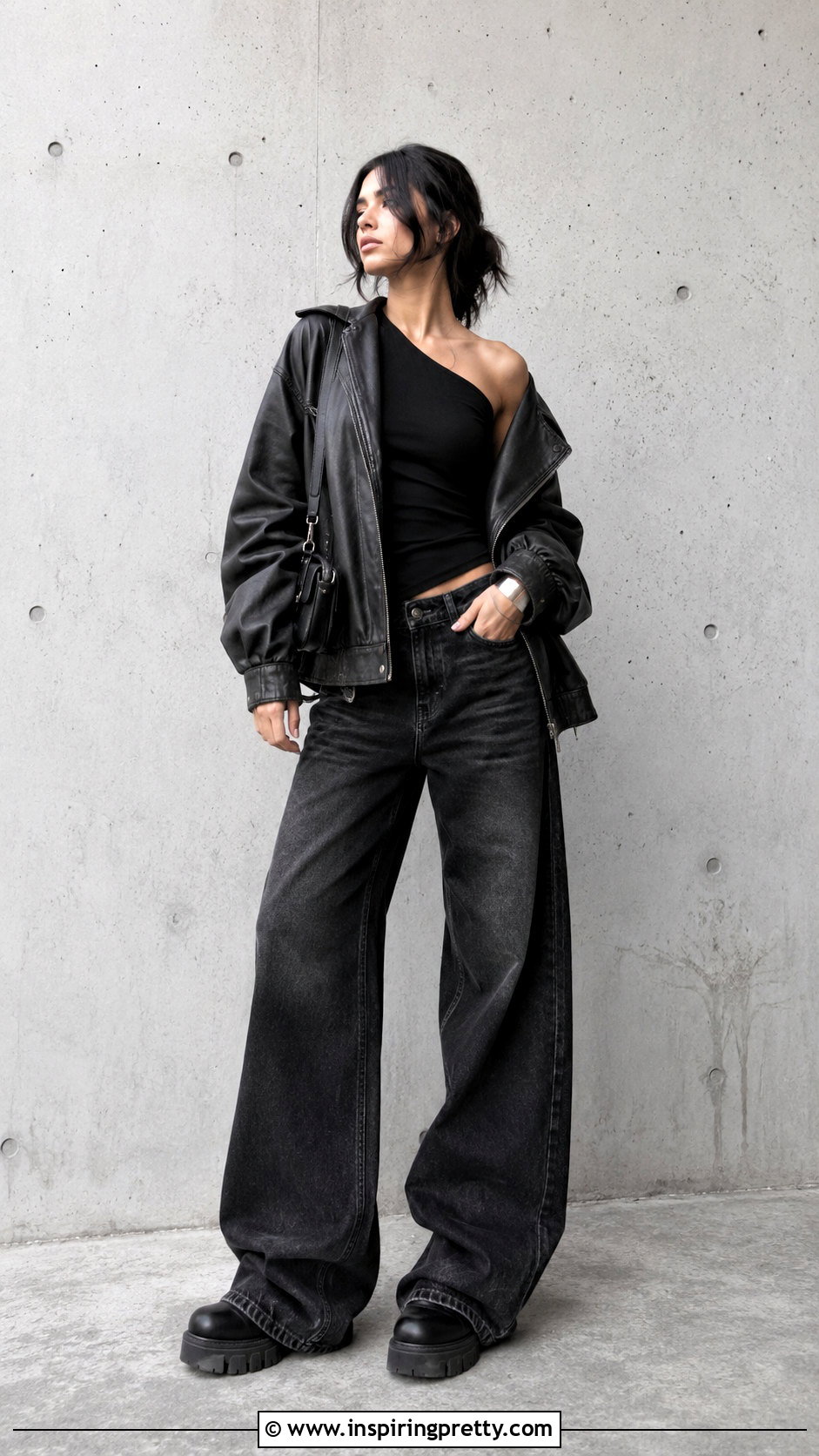 Grunge Asymmetrical Top With Wide Leg Pants - 50 grunge tops outfit ideas