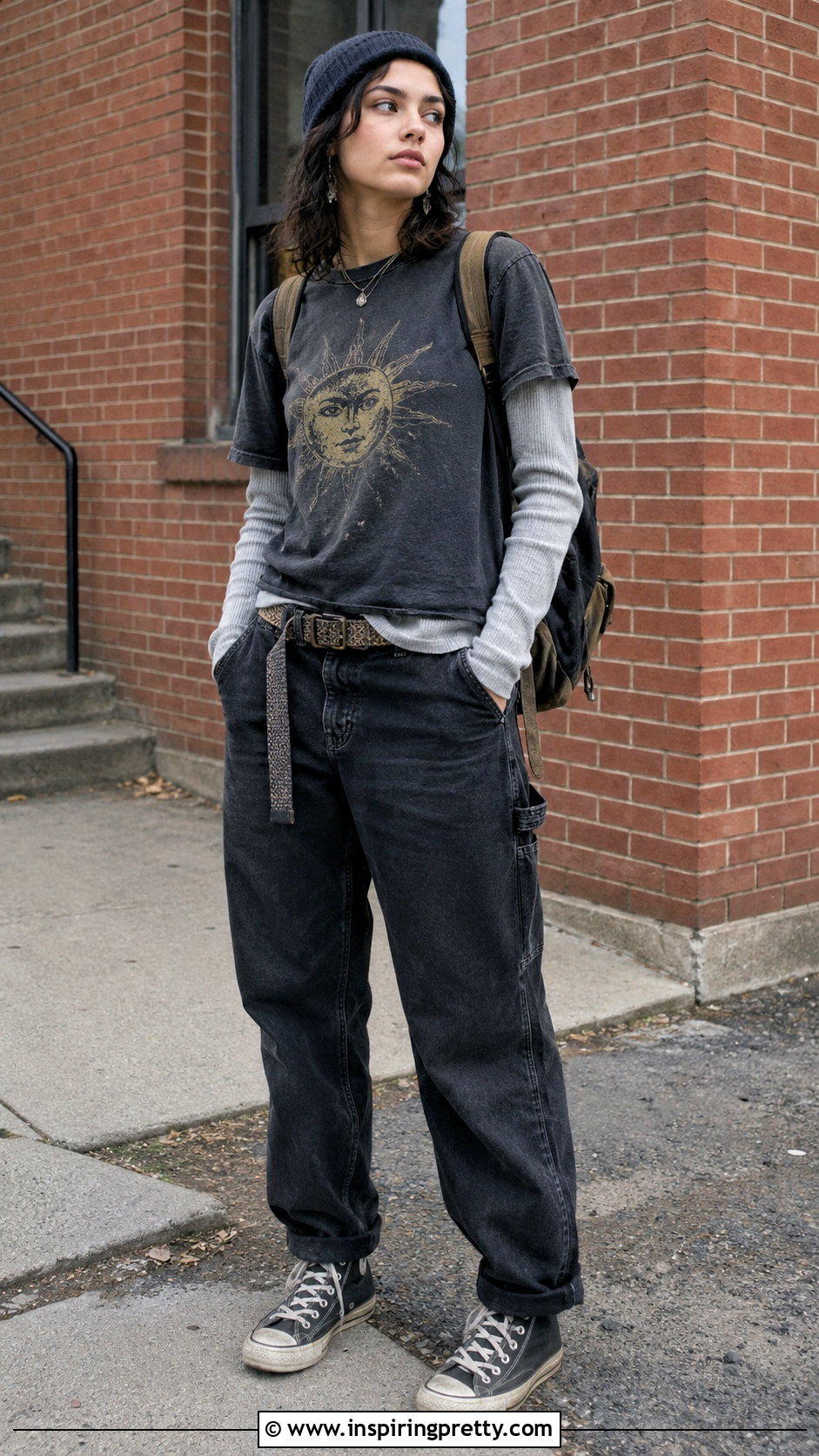Grunge Band Tee Over Thermal Shirt - 50 grunge tops outfit ideas