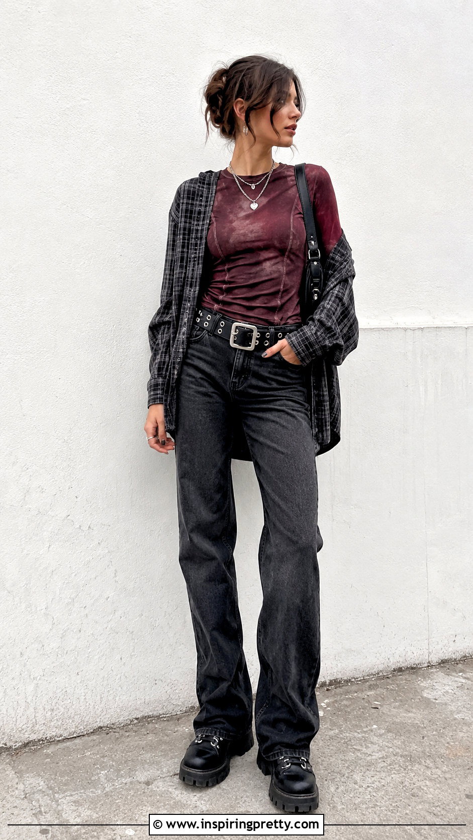Grunge Burgundy Top With Black Jeans - 50 grunge tops outfit ideas