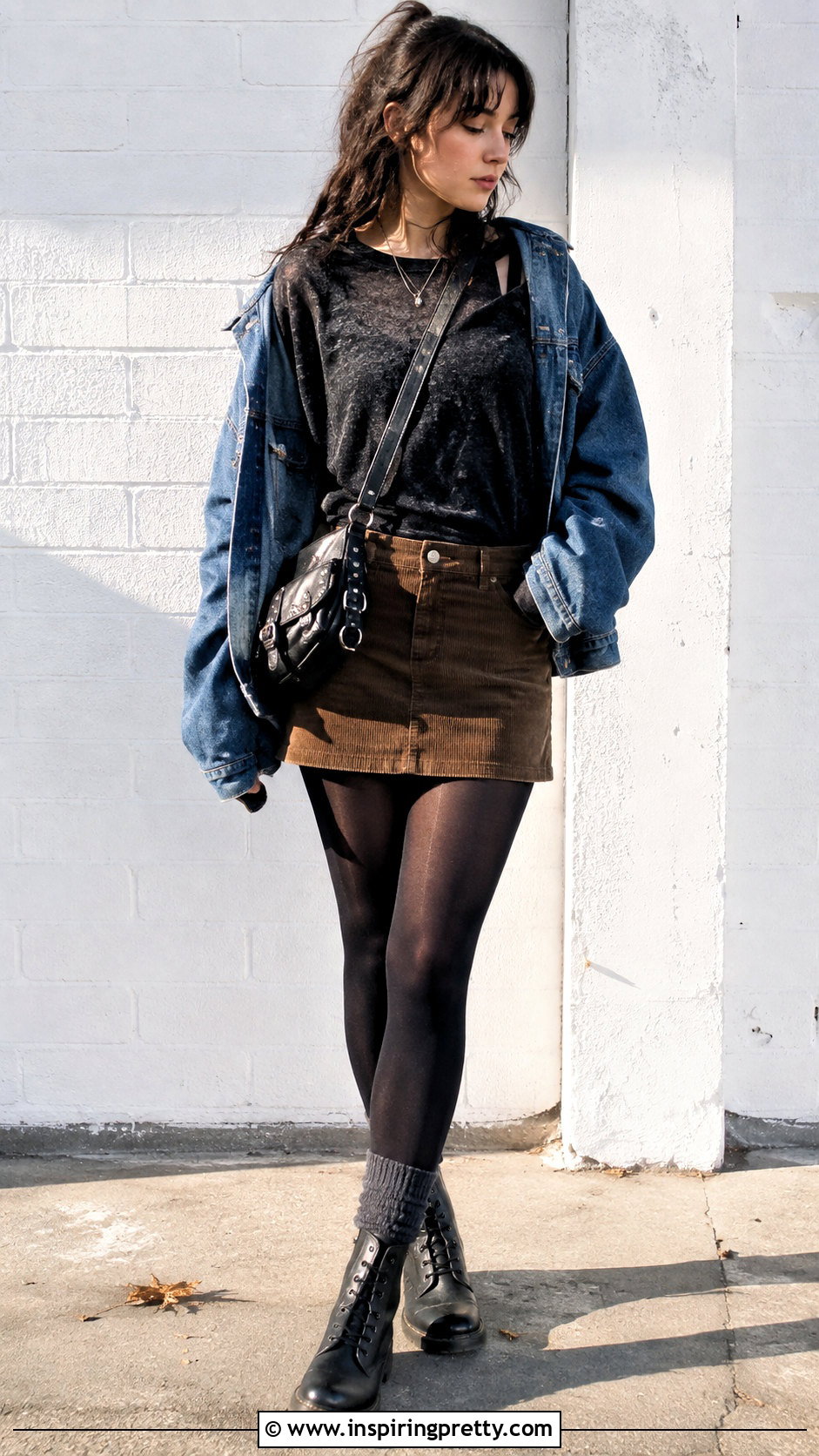 Grunge Burnout Tee With Corduroy Skirt - 50 grunge tops outfit ideas