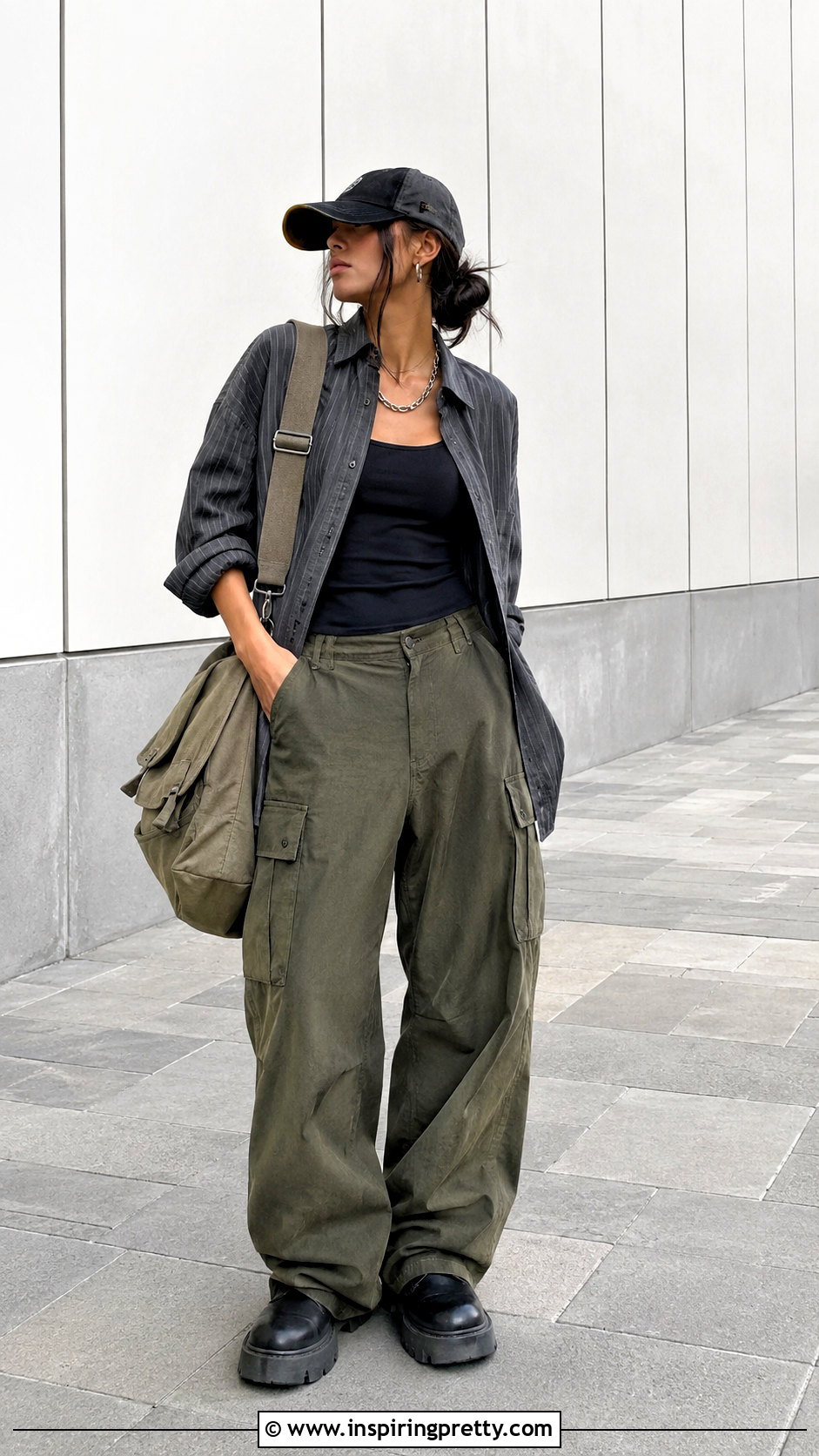 Grunge Button Up Shirt With Cargo Pants - 50 grunge tops outfit ideas