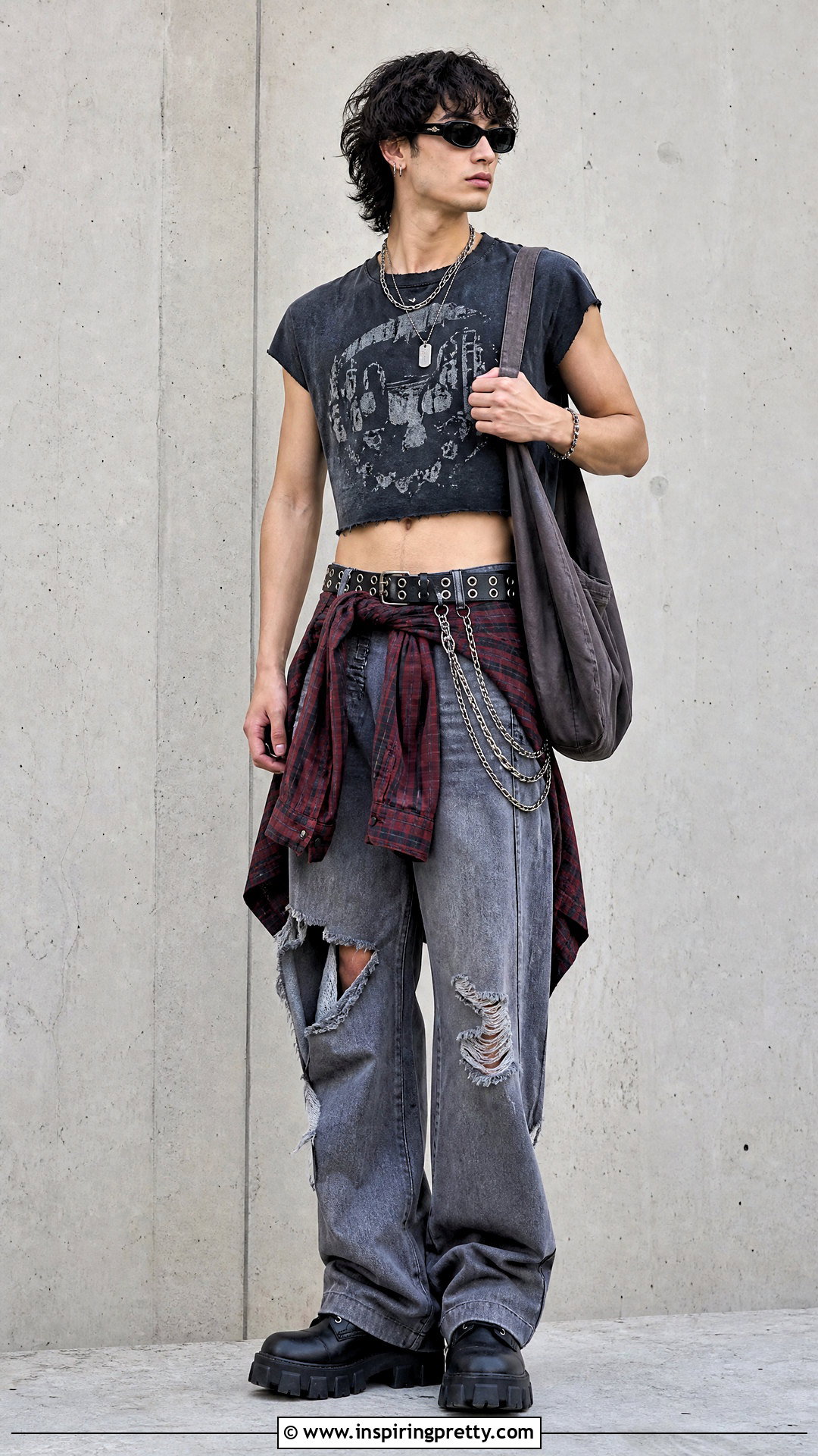 Grunge Crop Top With Ripped Jeans - 25 man crop top aesthetic ideas