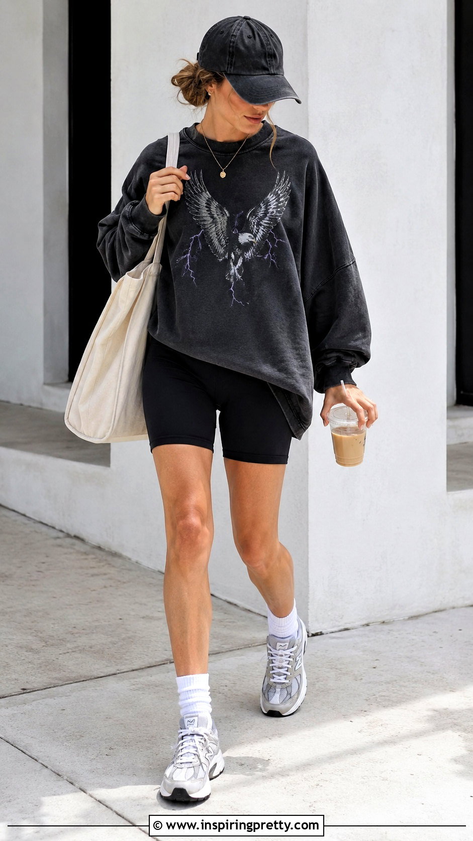 Grunge Graphic Sweatshirt With Biker Shorts - 50 grunge tops outfit ideas