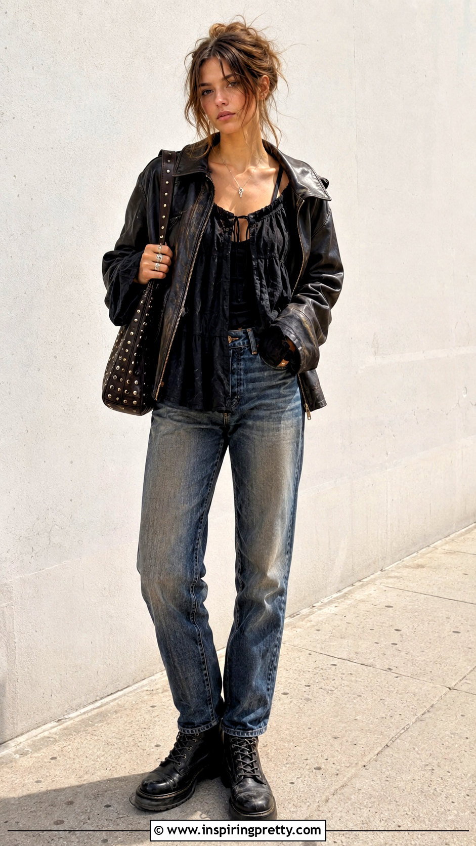 Grunge Peasant Top With Distressed Denim - 50 grunge tops outfit ideas