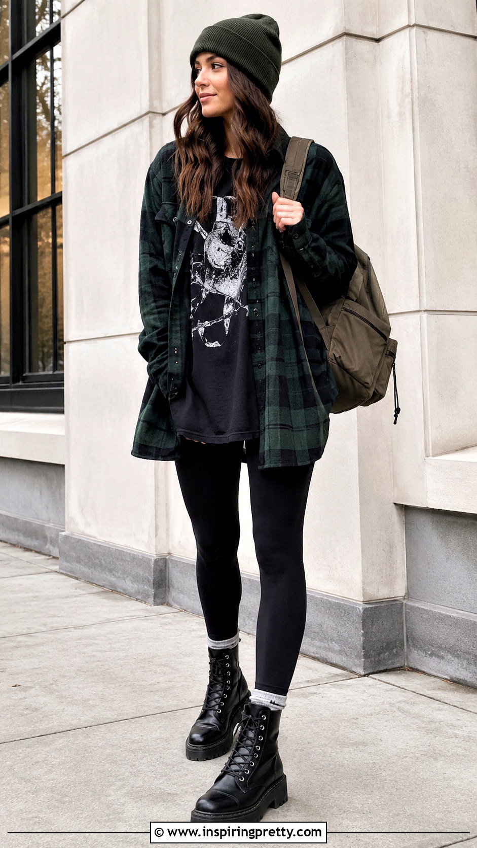 Grunge Plaid Shacket With Leggings - 50 grunge tops outfit ideas