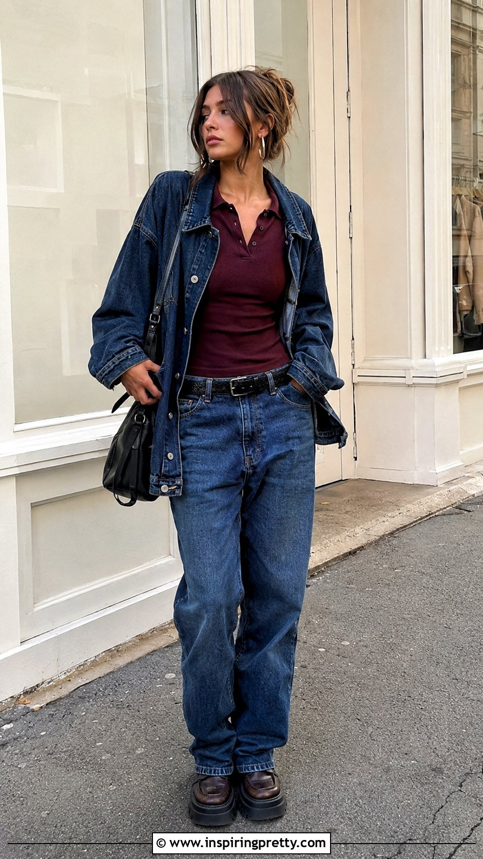 Grunge Polo Top With Loose Jeans - 50 grunge tops outfit ideas