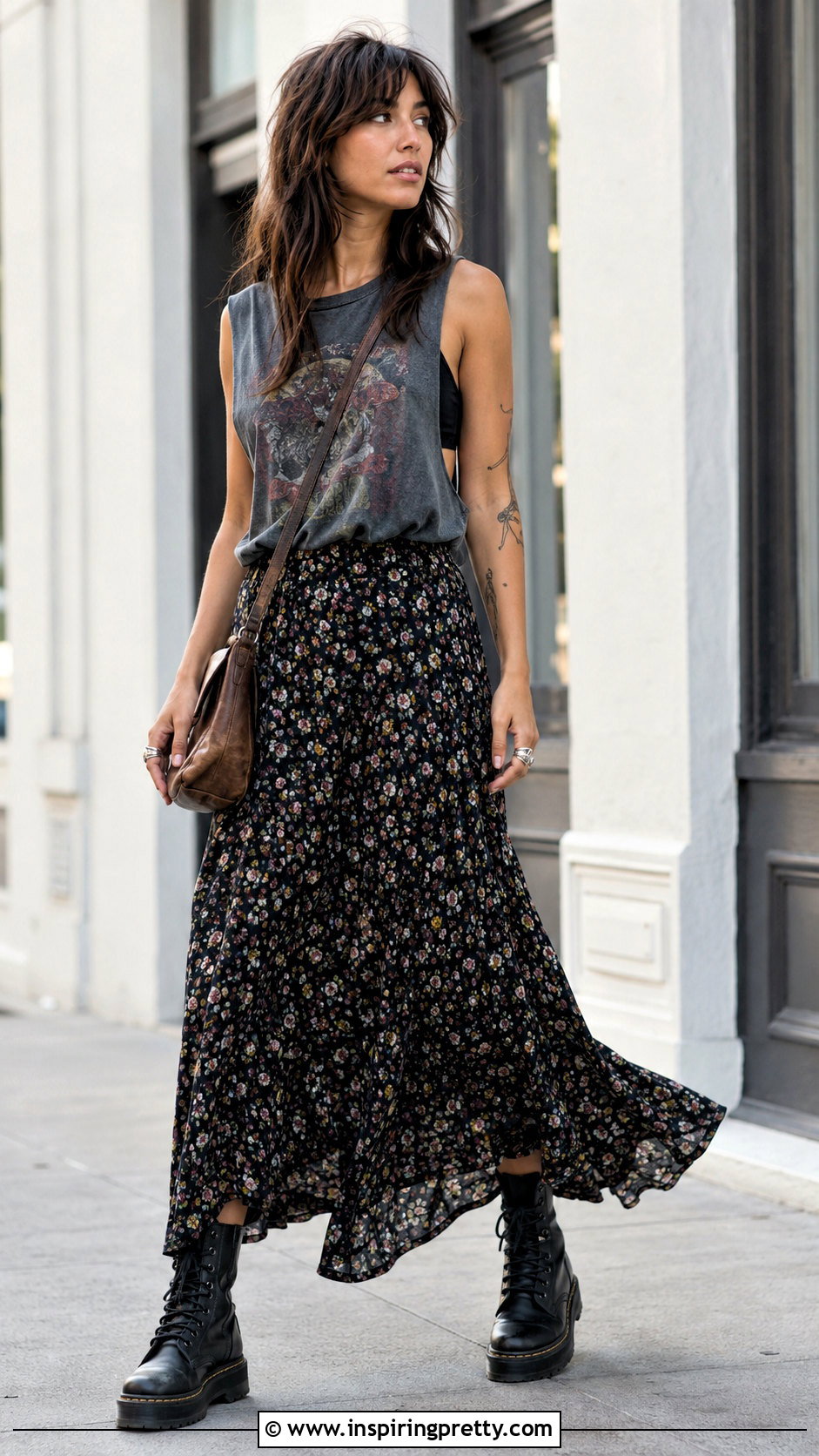 Grunge Sleeveless Graphic Tee With Maxi Skirt - 50 grunge tops outfit ideas