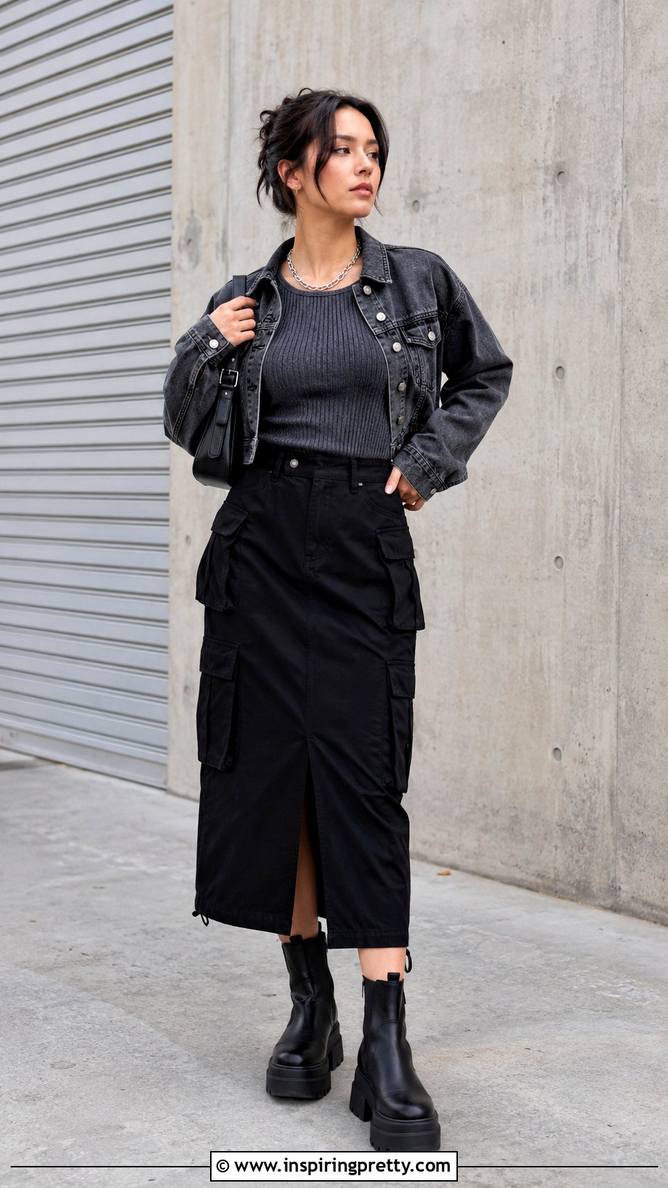 Grunge Sleeveless Knit Top With Cargo Skirt - 50 grunge tops outfit ideas
