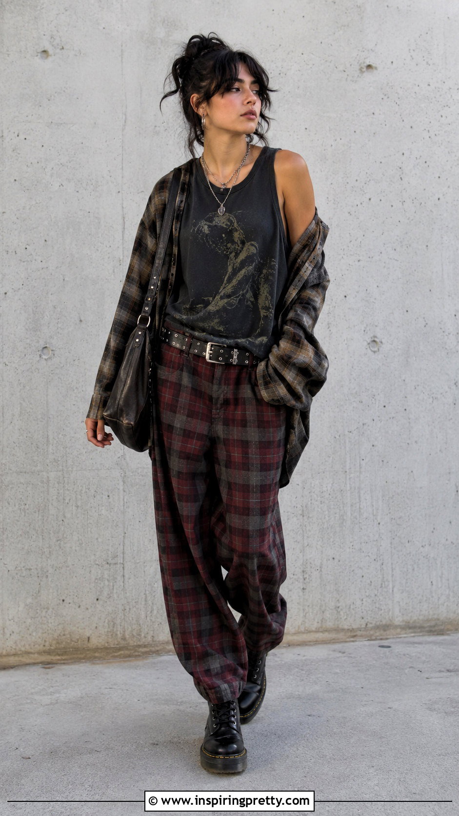 Grunge Tank Top With Plaid Pants - 50 tank top aesthetic ideas