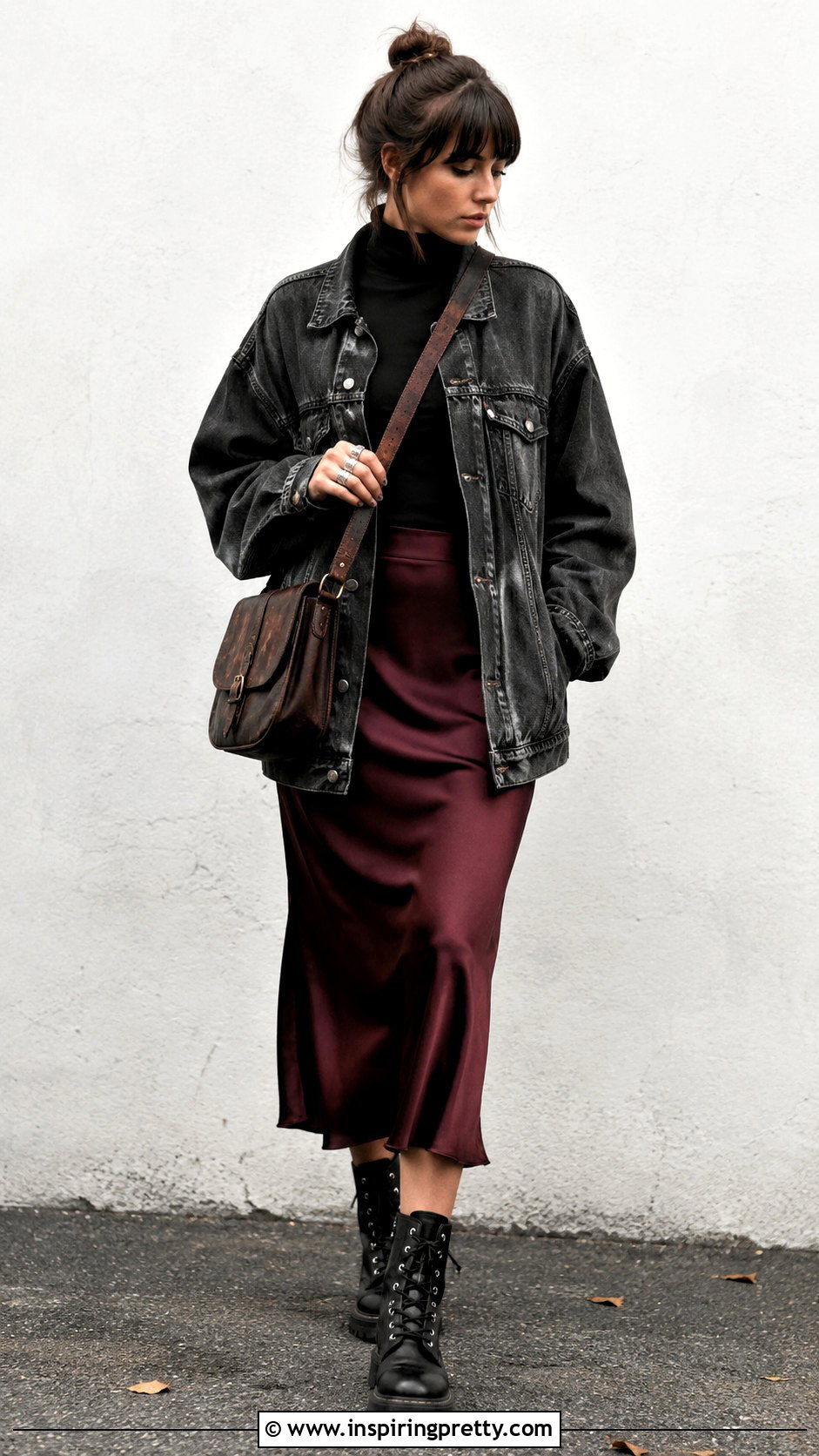 Grunge Turtleneck With Slip Skirt - 50 grunge tops outfit ideas