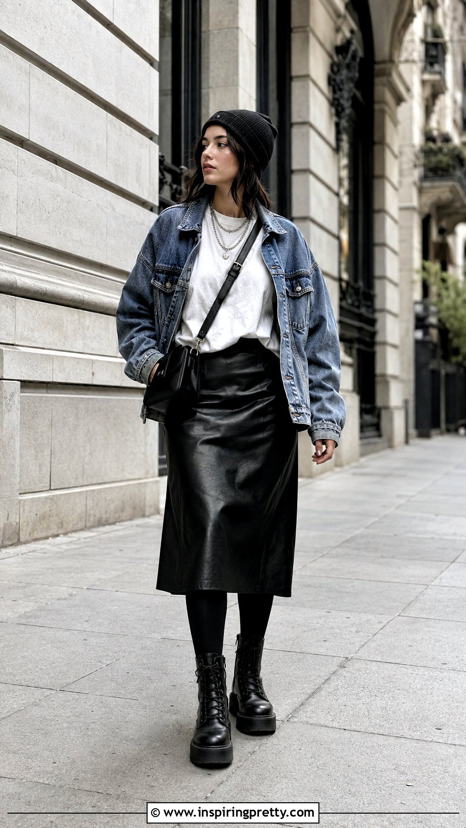 Grunge White Tee With Leather Skirt - 50 grunge tops outfit ideas