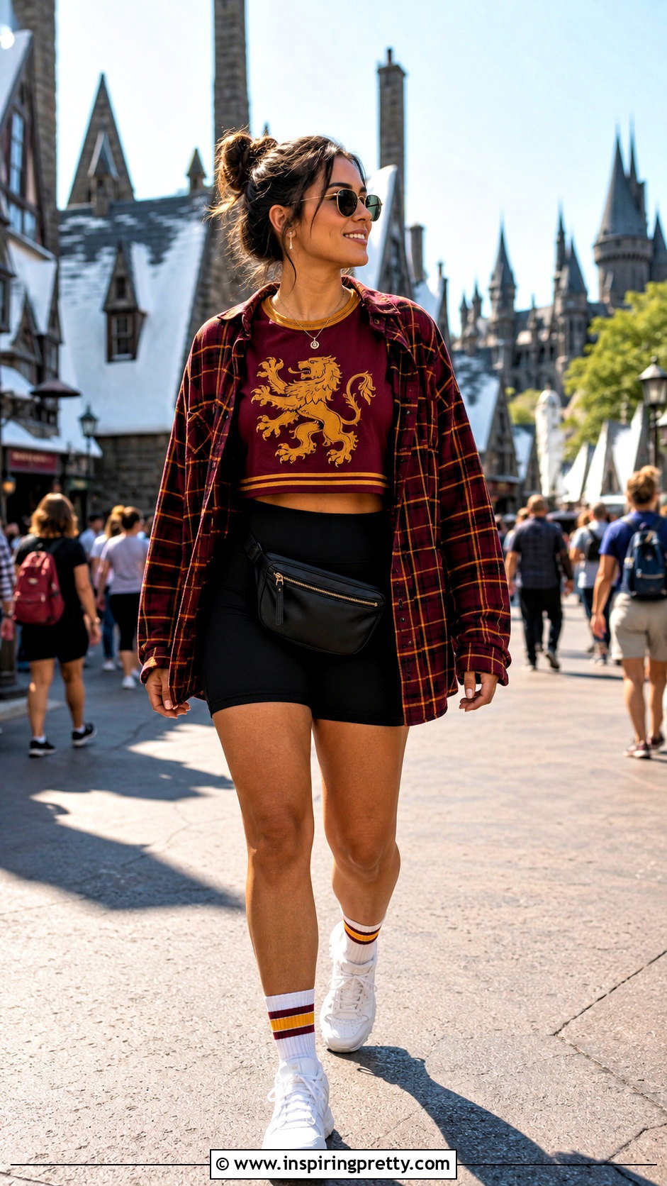 Gryffindor Crop Top With Biker Shorts And Overshirt - 20 Gryffindor Crop Top outfit ideas