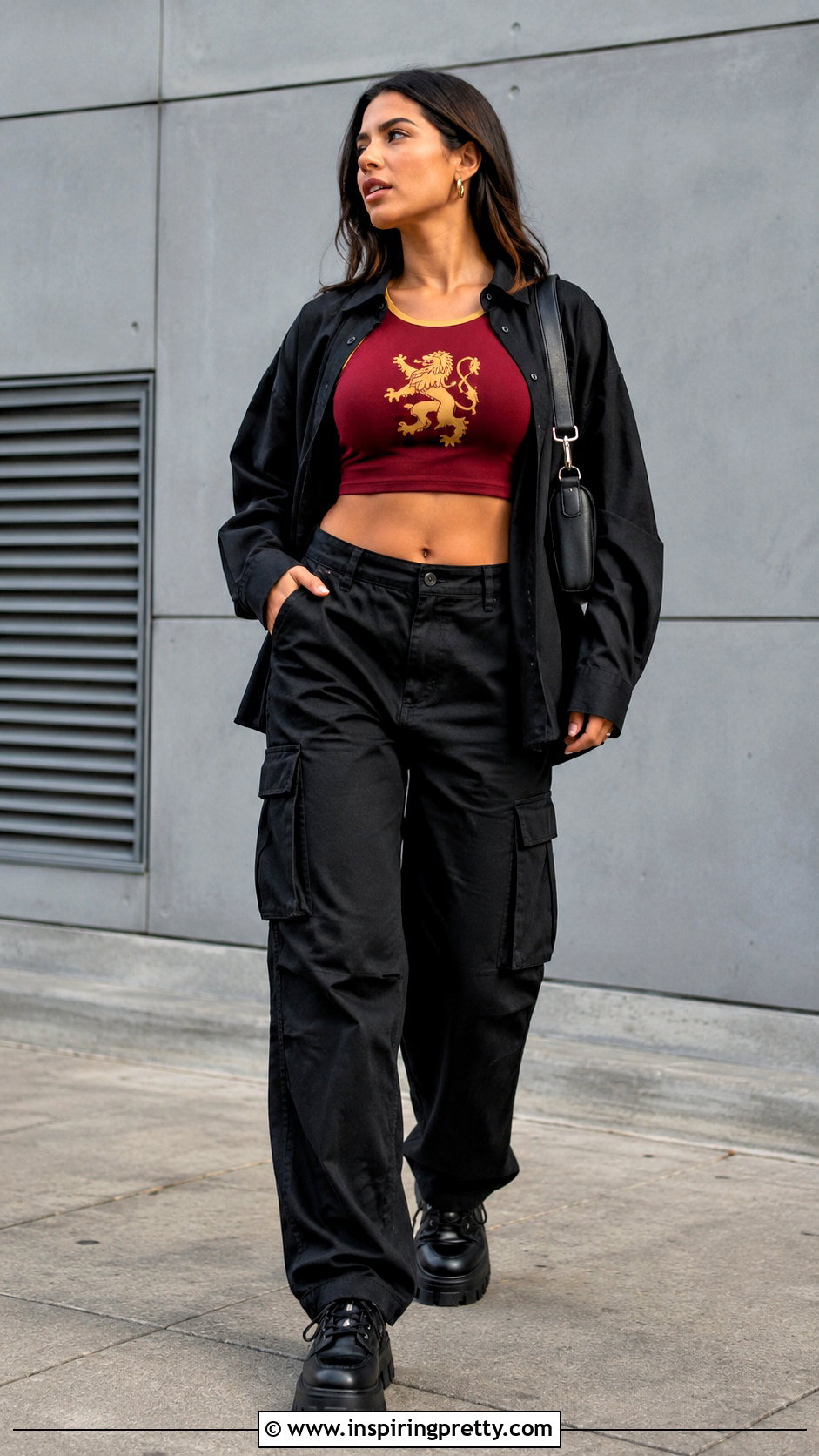 Gryffindor Crop Top With Black Cargo Pants - 20 Gryffindor Crop Top outfit ideas