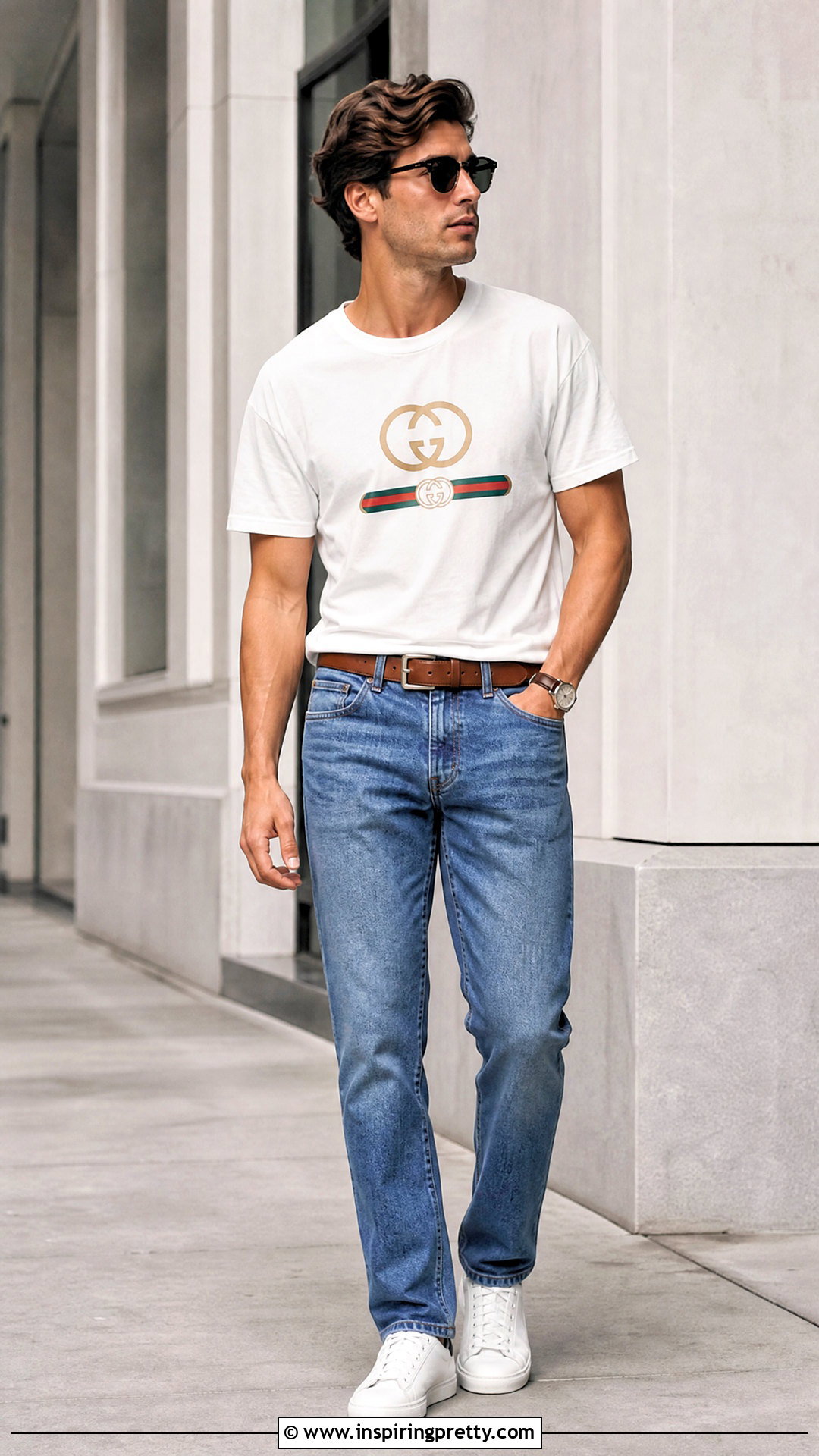 Gucci Logo T Shirt With Straight Leg Jeans - 20 Gucci Men's Tops outfit ideas