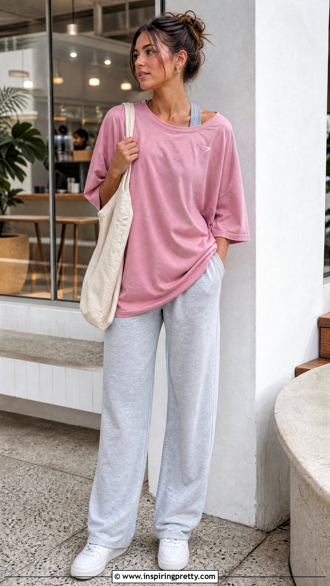 Gymshark Pink Top With Gray Sweatpants - 20 gymshark pink top outfit ideas