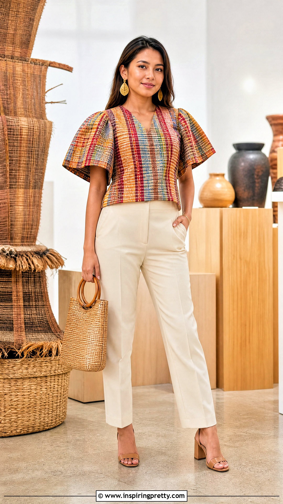 Hablon Filipiniana Top With Cream Trousers - 50 modern filipiniana top and pants