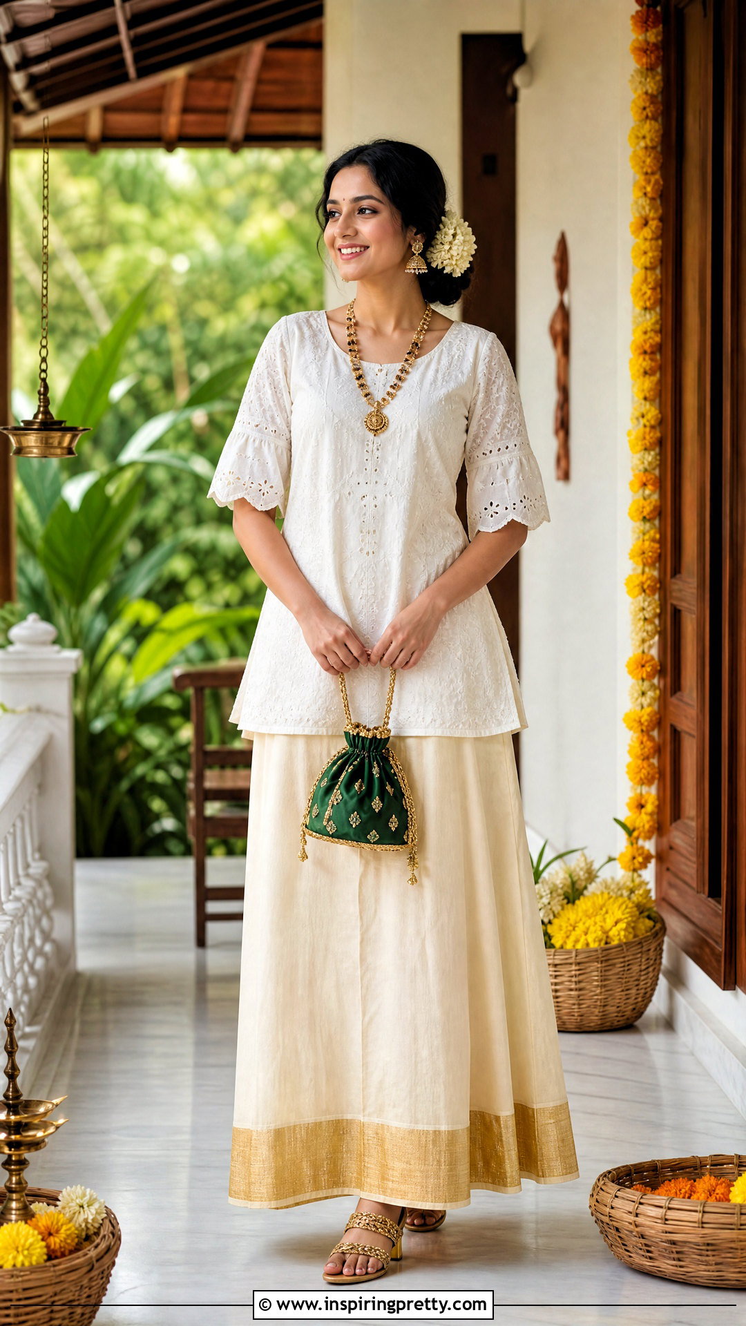 Hakoba Top And Gold Border Onam Skirt - 50 latest onam skirt and top designs