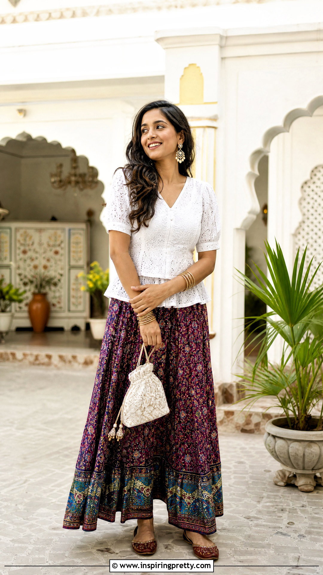Hakoba Top With Ethnic Skirt - 50 hakoba tops outfit ideas