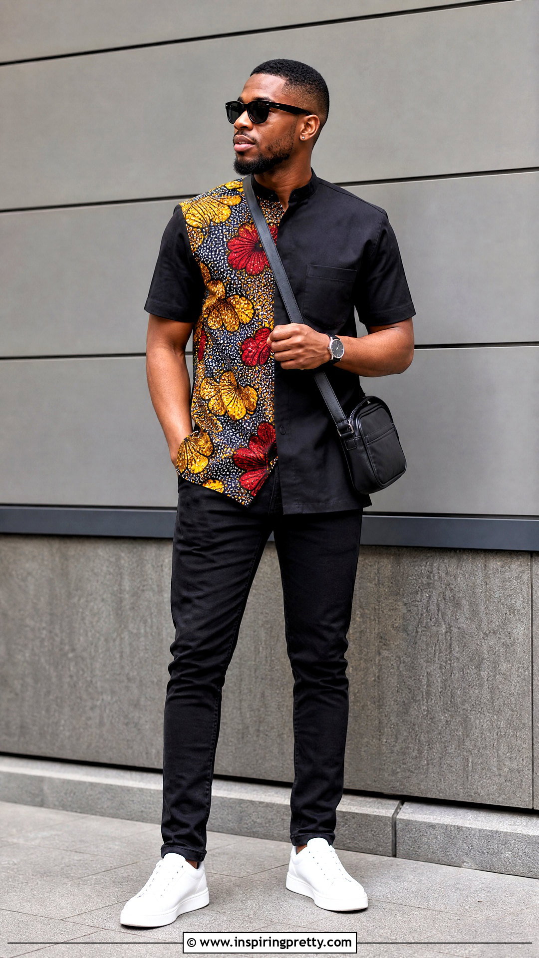 Half Ankara Top With Black Jeans - 50 ankara top for men outfit ideas