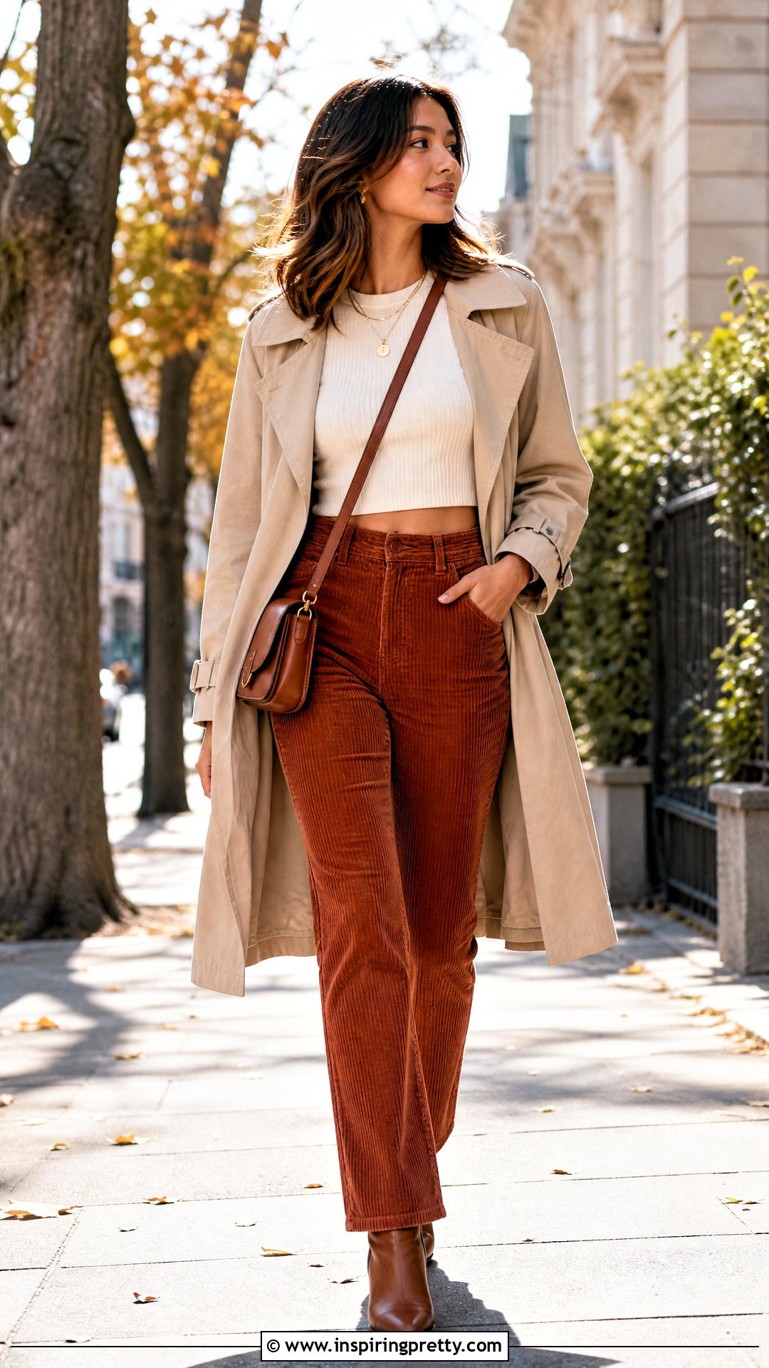 Half Shirt Crop Top With Corduroy Pants - 25 Half Shirt Crop Top outfit ideas