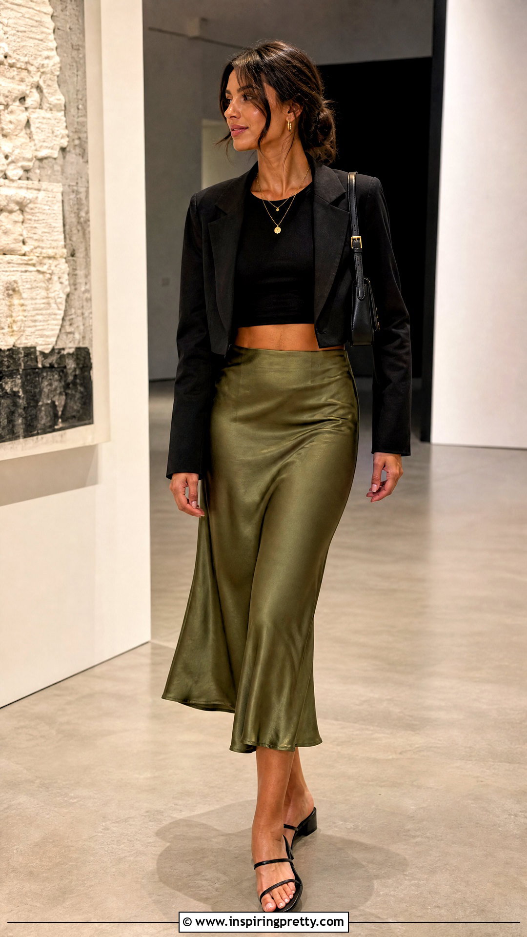 Half Shirt Crop Top With Satin Midi Skirt - 25 Half Shirt Crop Top outfit ideas
