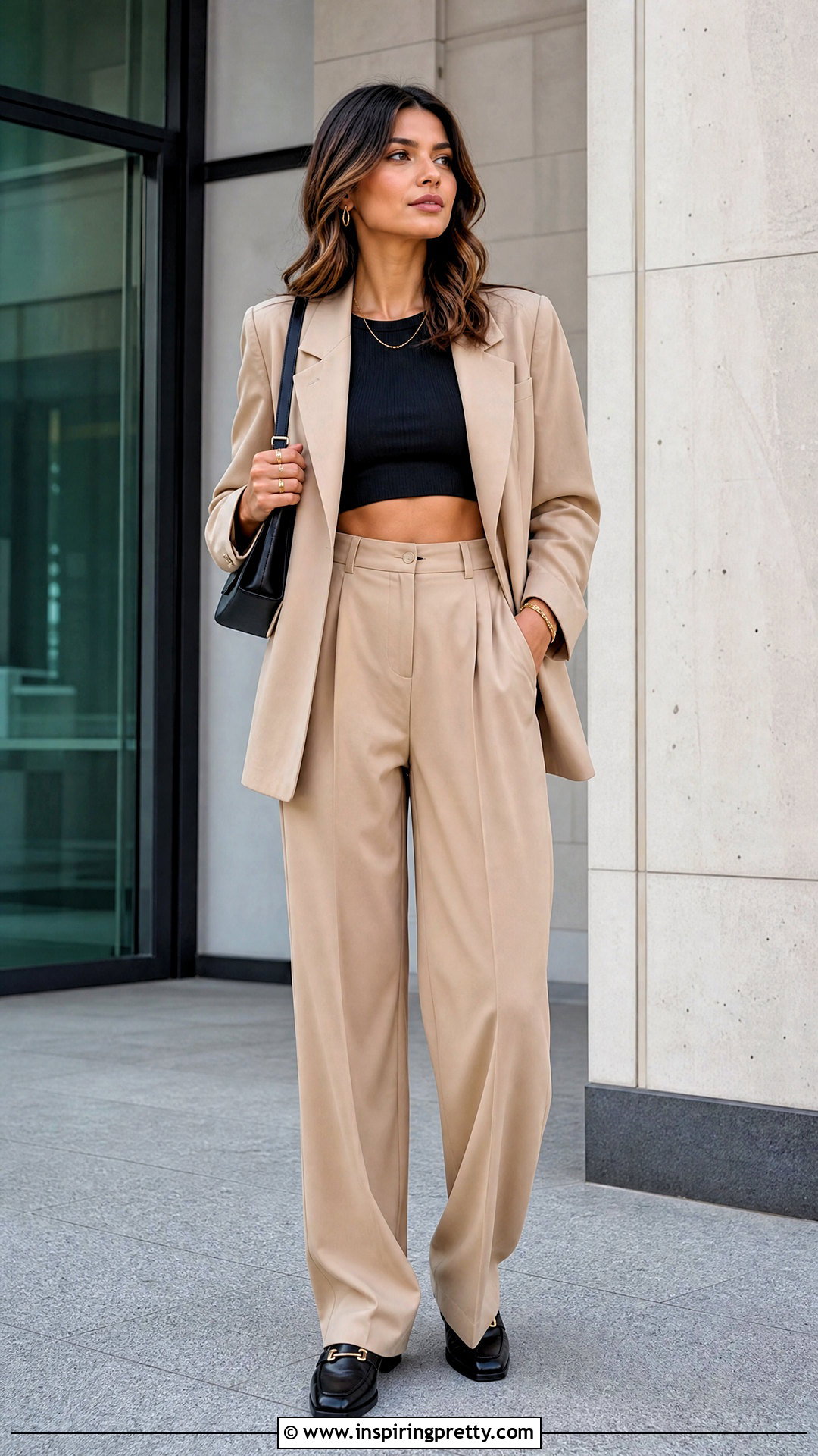 Half Shirt Crop Top With Wide Leg Trousers - 25 Half Shirt Crop Top outfit ideas