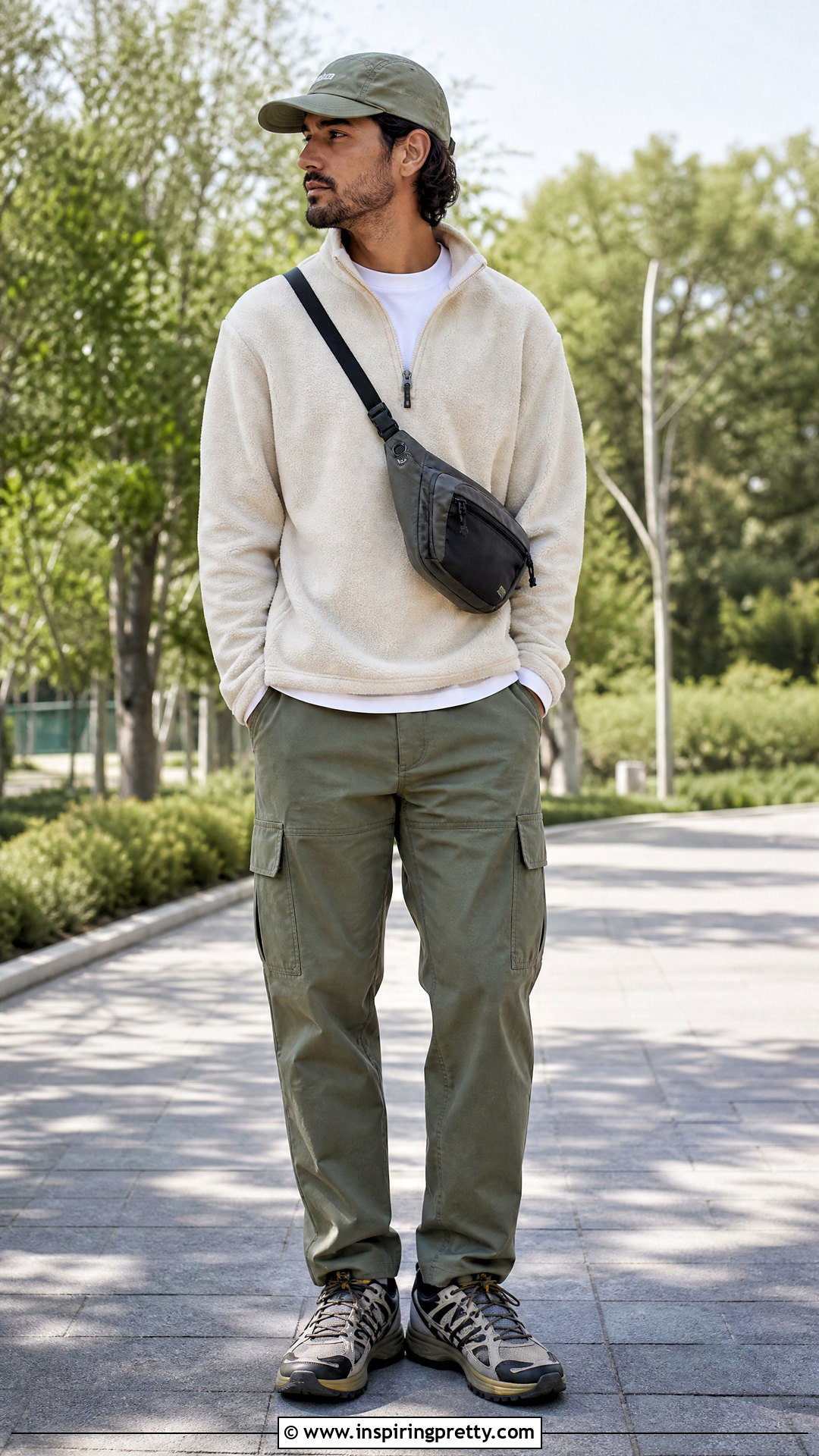 Half Zip Sweatshirt With Cargo Pants - 50 mens tops outfit ideas